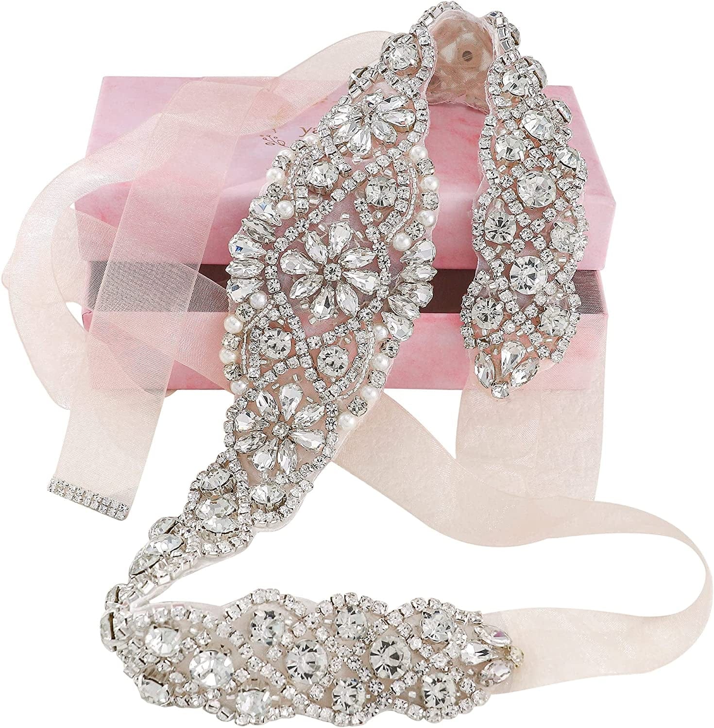 Yanstar Handmade Wedding Belt with Rhinestone Crystal Bridal Belt for Wedding Dress Apparel & Accessories > Clothing Accessories > Belts yanstar Silver-champagne Organza