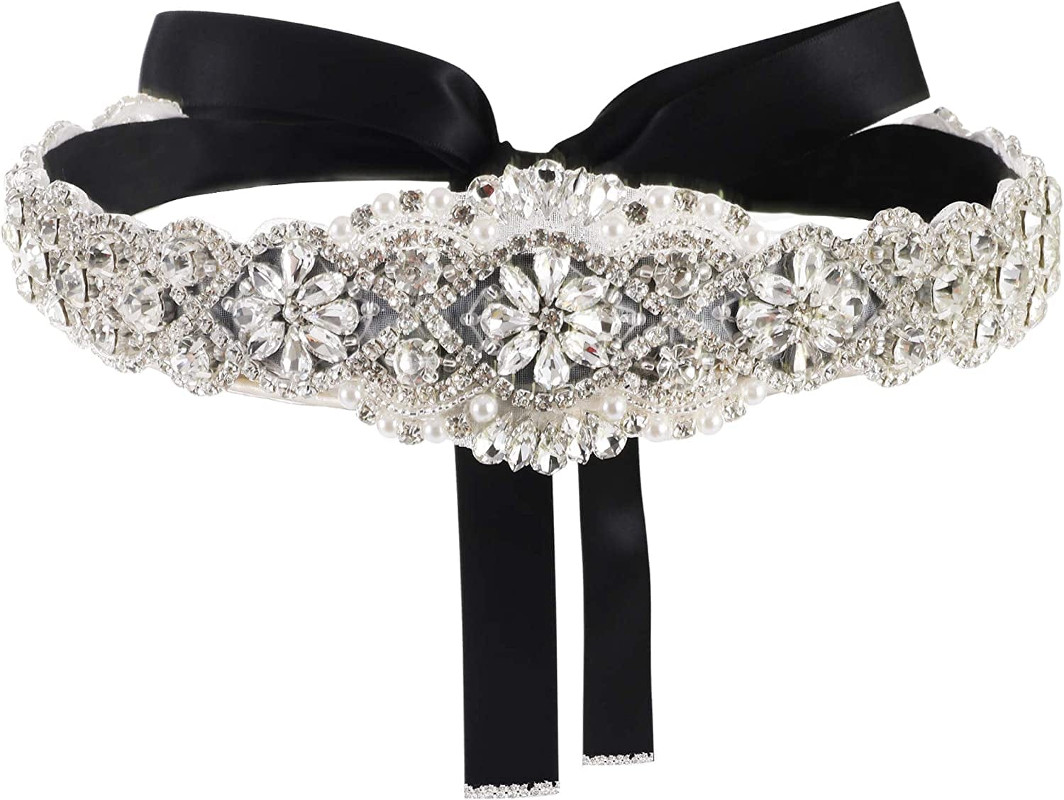 Yanstar Handmade Wedding Belt with Rhinestone Crystal Bridal Belt for Wedding Dress Apparel & Accessories > Clothing Accessories > Belts yanstar Silver-black