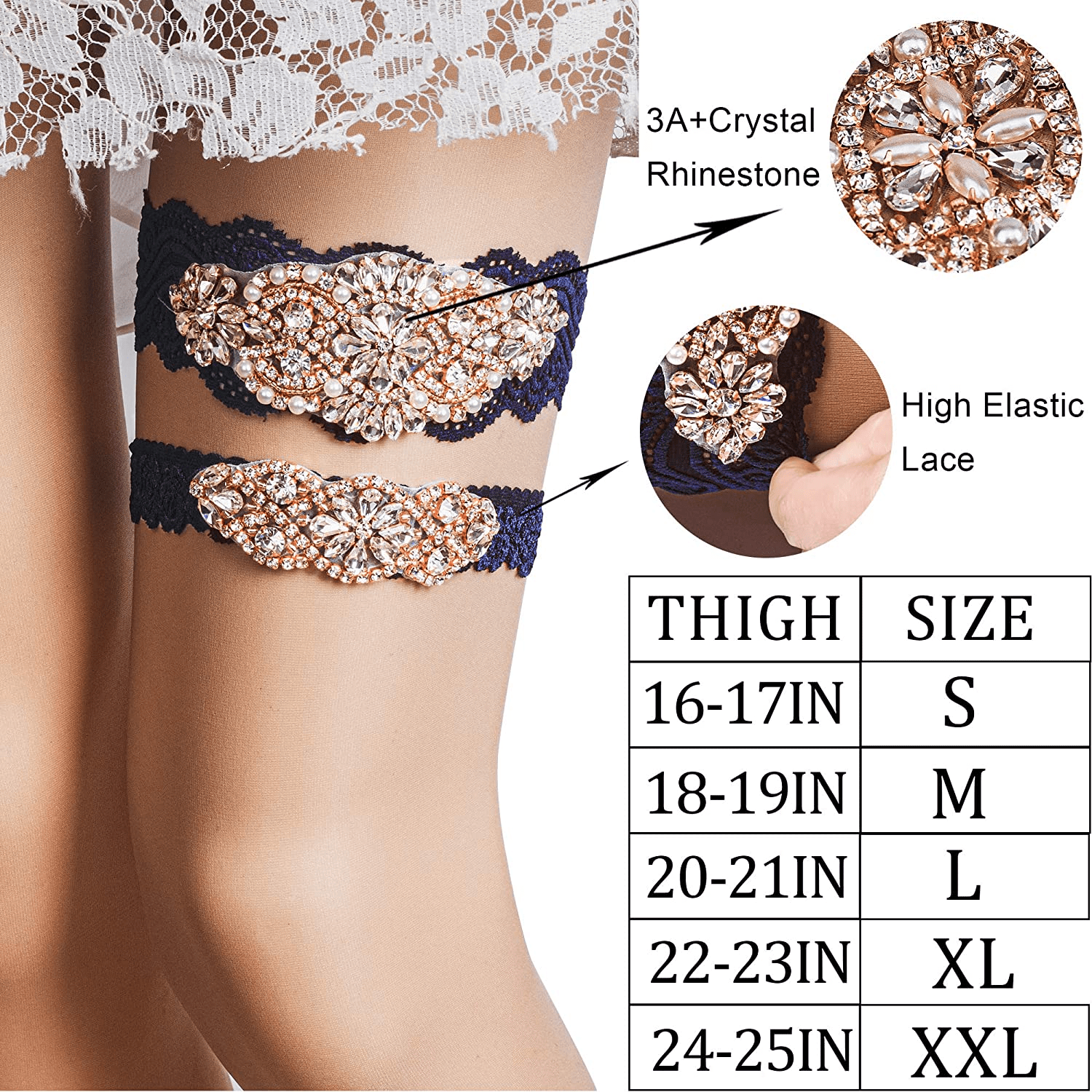 Yanstar Wedding Bridal Garter Stretch Lace Bridal Garter Sets with Rhinestones Clear Crystal Pearl for Wedding Apparel & Accessories > Clothing > Underwear & Socks > Lingerie yanstar