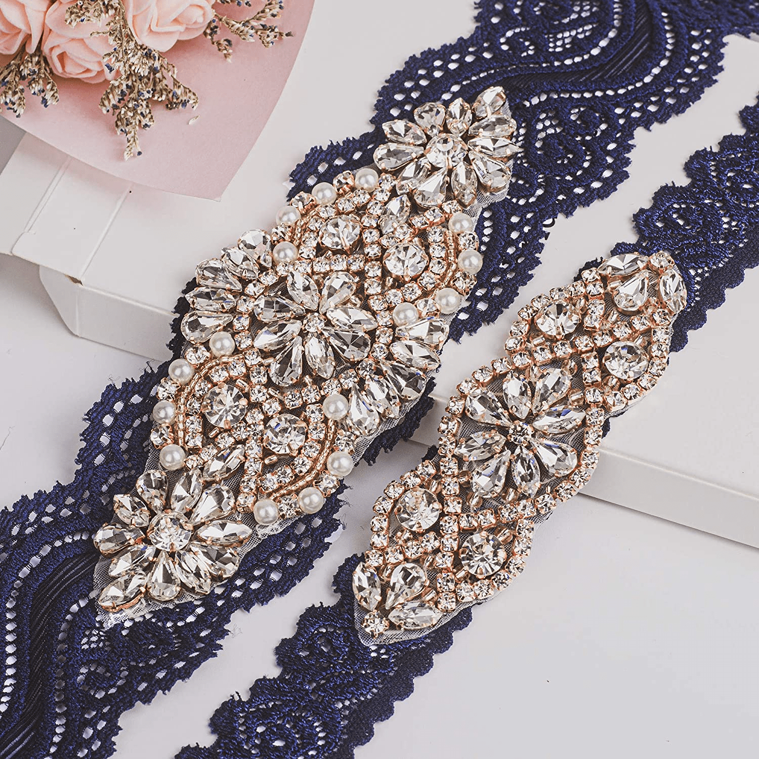 Yanstar Wedding Bridal Garter Stretch Lace Bridal Garter Sets with Rhinestones Clear Crystal Pearl for Wedding Apparel & Accessories > Clothing > Underwear & Socks > Lingerie yanstar