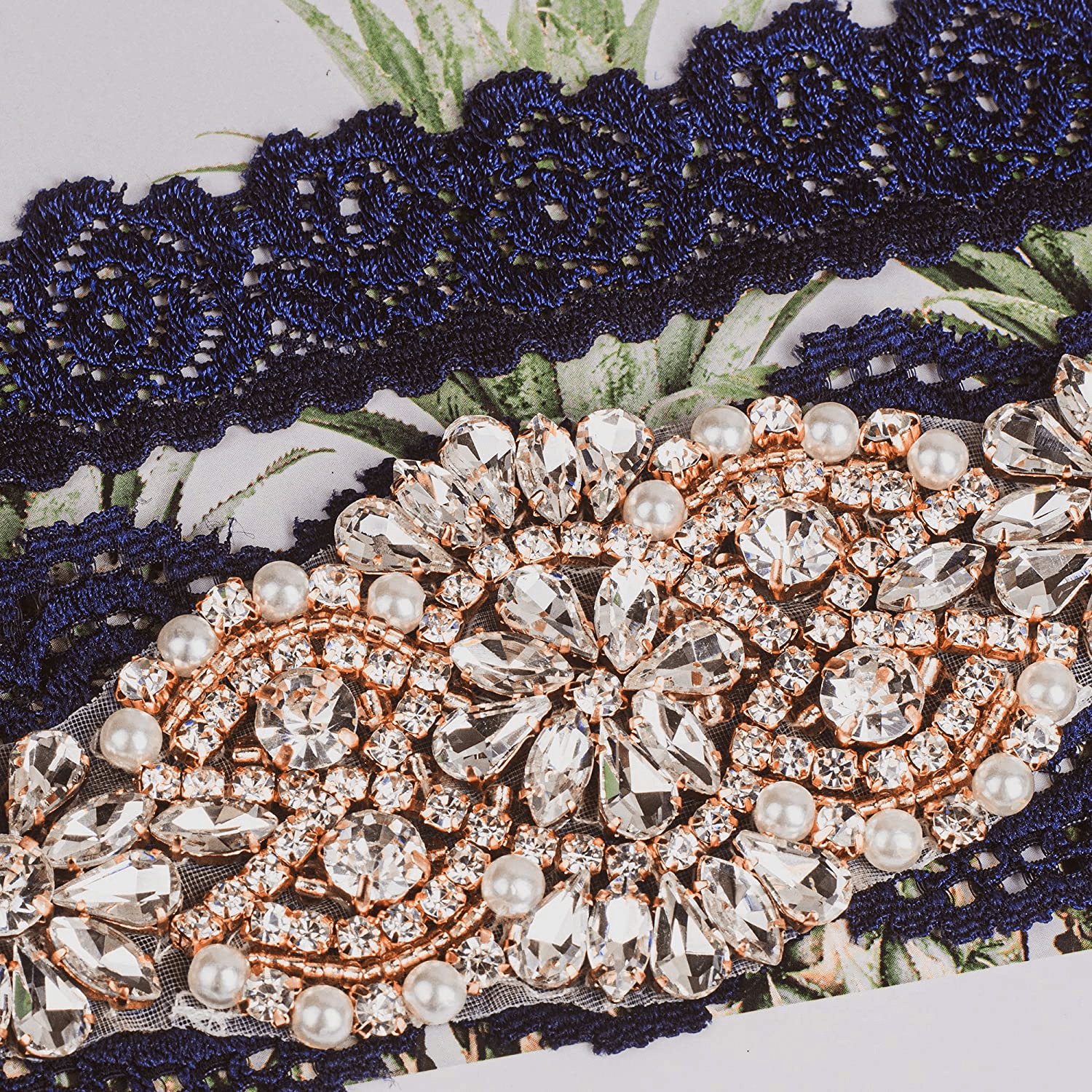 Yanstar Wedding Bridal Garter Stretch Lace Bridal Garter Sets with Rhinestones Clear Crystal Pearl for Wedding Apparel & Accessories > Clothing > Underwear & Socks > Lingerie yanstar