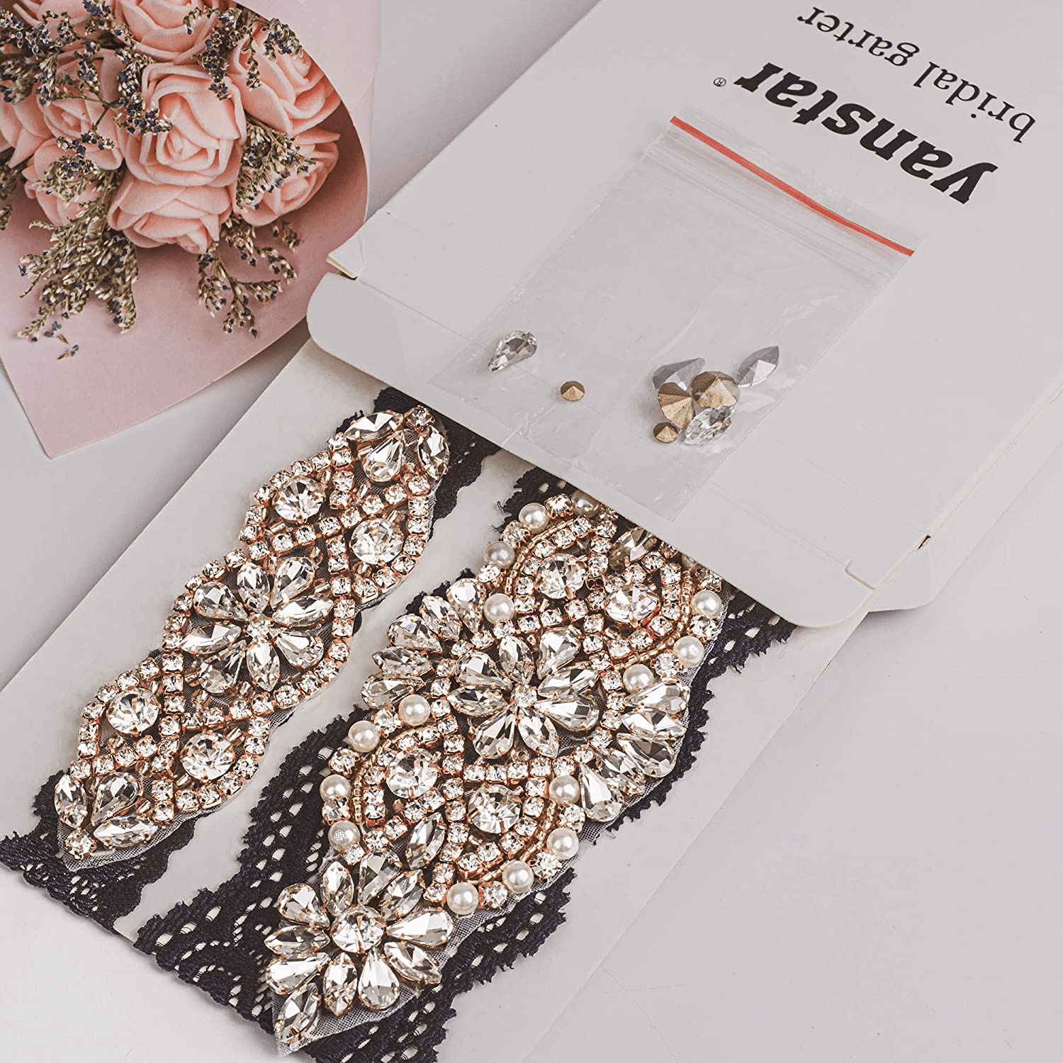 Yanstar Wedding Bridal Garter Stretch Lace Bridal Garter Sets with Rhinestones Clear Crystal Pearl for Wedding Apparel & Accessories > Clothing > Underwear & Socks > Lingerie yanstar