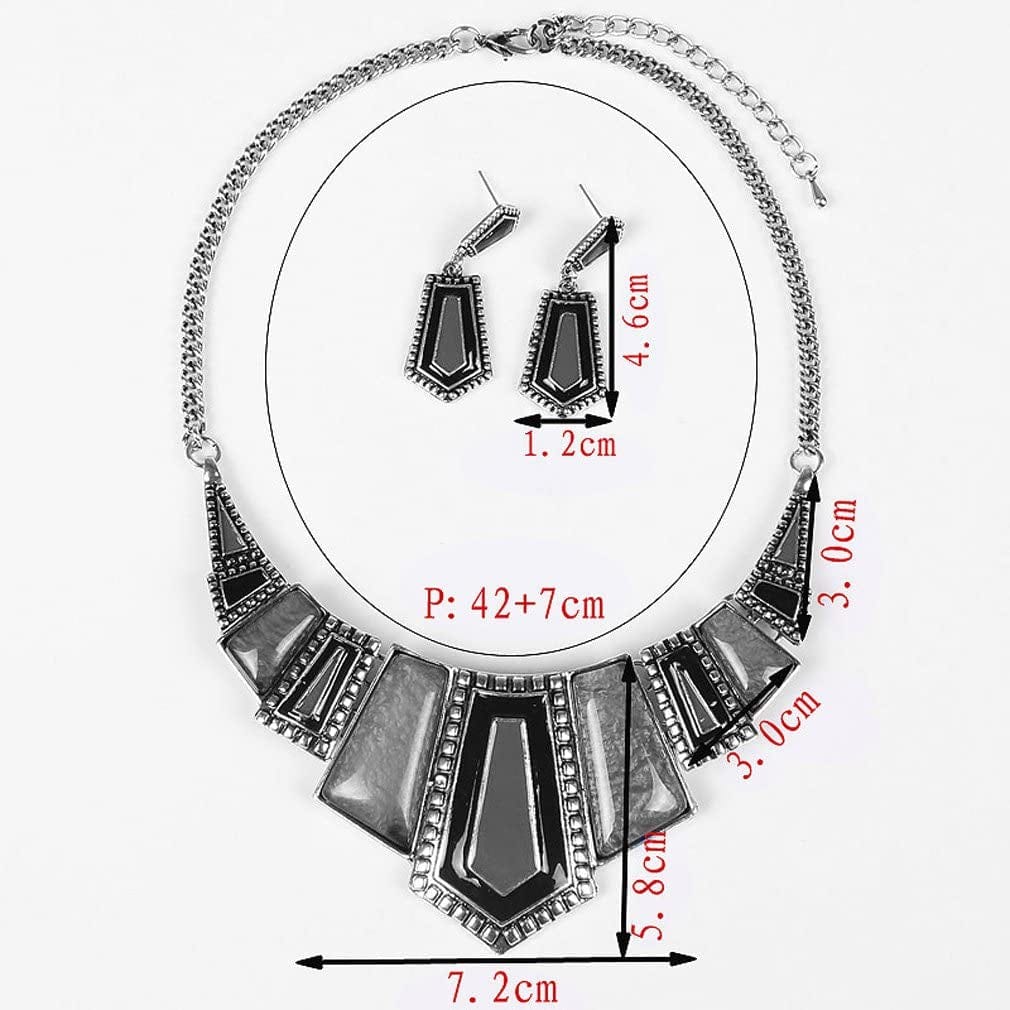 YAZILIND Vintage Ethnic Tibetan Silver Irregular Rhinestone Bib Collar Earrings Necklace Jewelry Set