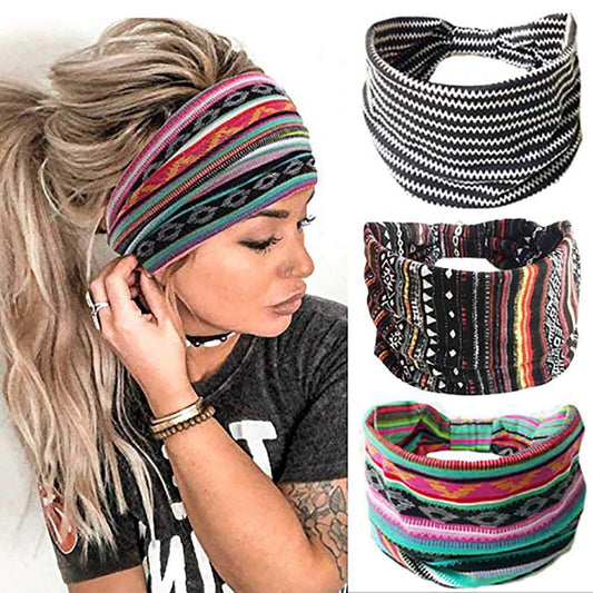YBSHIN Boho Wide Headbands Stripe Head Wraps Knoted Hair Wears Turban Yoga Sweatbands Elastic Floral Printed Head Scarfs Stretch Cloth Hair Bands for Women and Girls 3Pcs (A) Apparel & Accessories > Clothing Accessories > Bandanas & Headties YBSHIN-101 A
