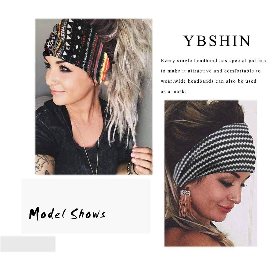 YBSHIN Boho Wide Headbands Stripe Head Wraps Knoted Hair Wears Turban Yoga Sweatbands Elastic Floral Printed Head Scarfs Stretch Cloth Hair Bands for Women and Girls 3Pcs (A) Apparel & Accessories > Clothing Accessories > Bandanas & Headties YBSHIN-101