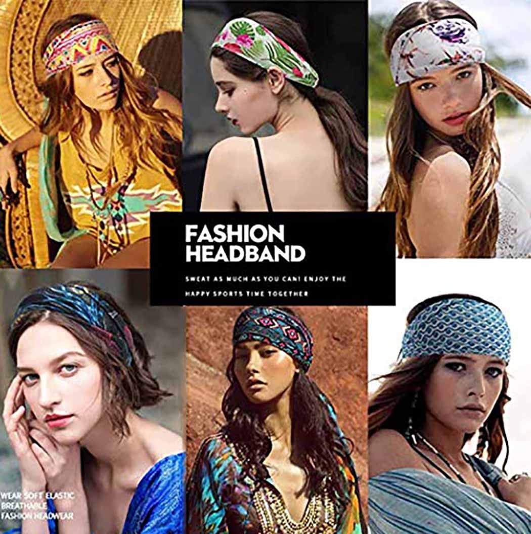 YBSHIN Boho Wide Headbands Stripe Head Wraps Knoted Hair Wears Turban Yoga Sweatbands Elastic Floral Printed Head Scarfs Stretch Cloth Hair Bands for Women and Girls 3Pcs (A) Apparel & Accessories > Clothing Accessories > Bandanas & Headties YBSHIN-101