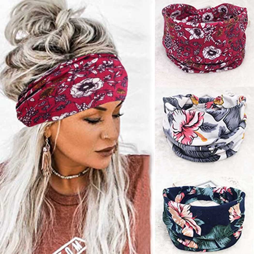 YBSHIN Boho Wide Headbands Stripe Head Wraps Knoted Hair Wears Turban Yoga Sweatbands Elastic Floral Printed Head Scarfs Stretch Cloth Hair Bands for Women and Girls 3Pcs (A) Apparel & Accessories > Clothing Accessories > Bandanas & Headties YBSHIN-101 I