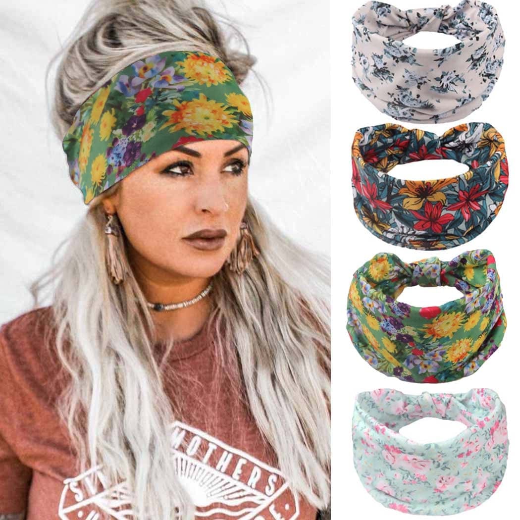 YBSHIN Boho Wide Headbands Stripe Head Wraps Knoted Hair Wears Turban Yoga Sweatbands Elastic Floral Printed Head Scarfs Stretch Cloth Hair Bands for Women and Girls 3Pcs (A) Apparel & Accessories > Clothing Accessories > Bandanas & Headties YBSHIN-101 G
