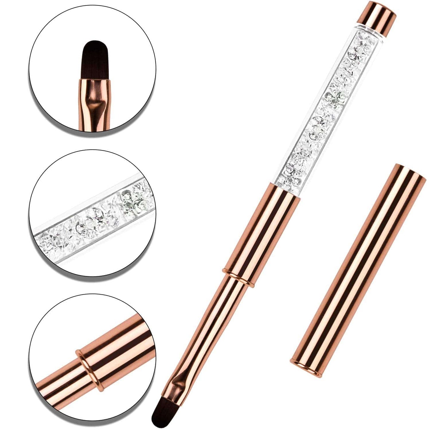 YCYAN 1Pcs Oval UV Gel Nail Brush Rhinestone Handle Professional Nail Art Tools Size 8 Rose Gold Health & Beauty > Personal Care > Cosmetics > Cosmetic Tools > Nail Tools Ycyan