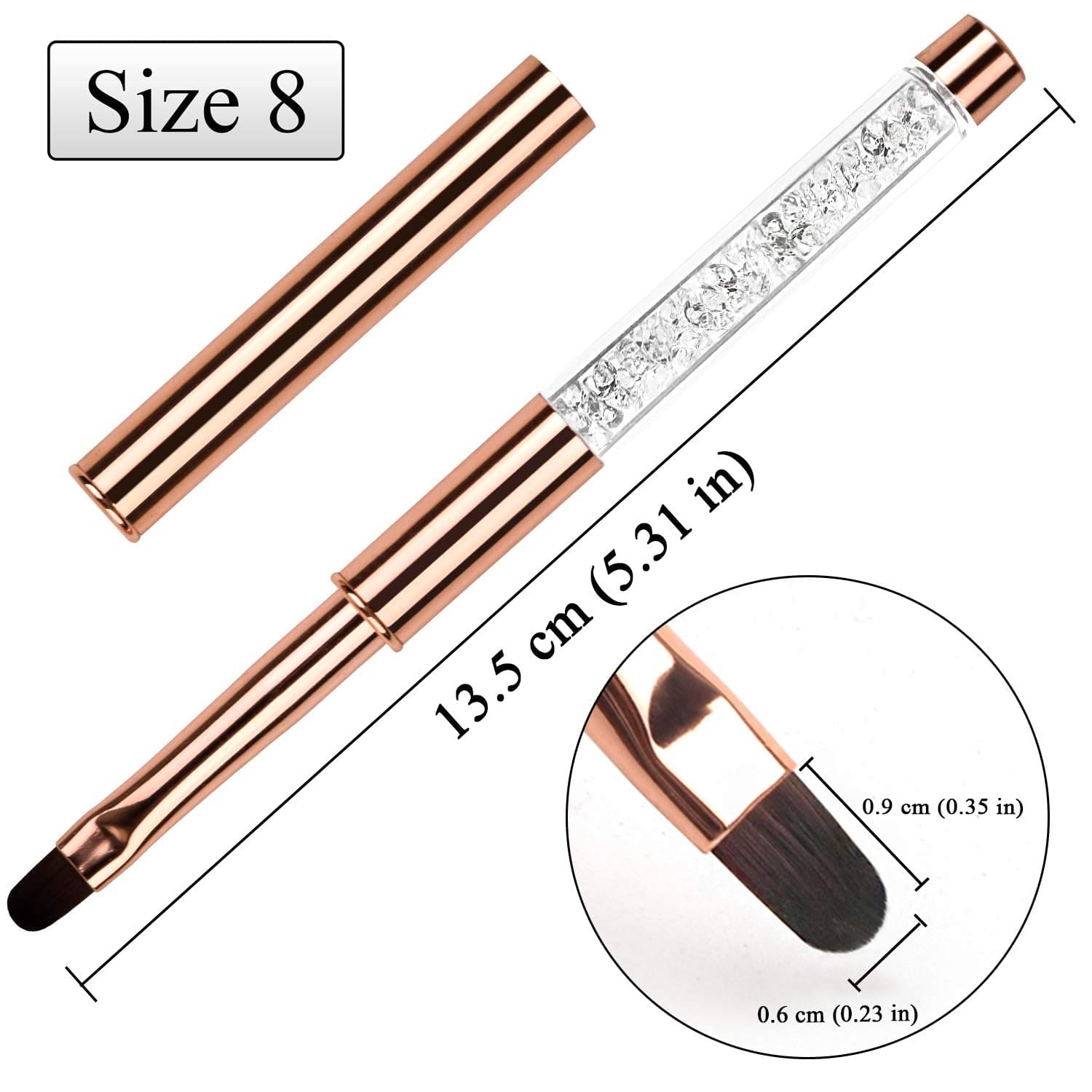 YCYAN 1Pcs Oval UV Gel Nail Brush Rhinestone Handle Professional Nail Art Tools Size 8 Rose Gold Health & Beauty > Personal Care > Cosmetics > Cosmetic Tools > Nail Tools Ycyan