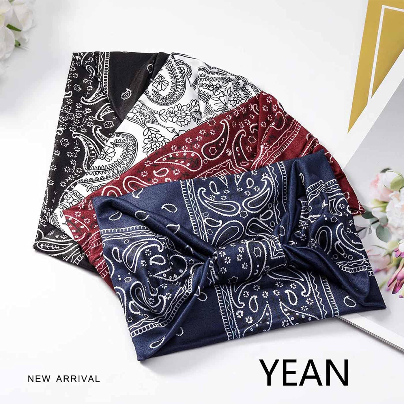 Yean Boho Wide Headbands Black Stretch Hair Bands Elastic Turbans Stylish Head Wraps for Women and Girls (Pack of 4) (Boho) Apparel & Accessories > Clothing Accessories > Bandanas & Headties Headband-1
