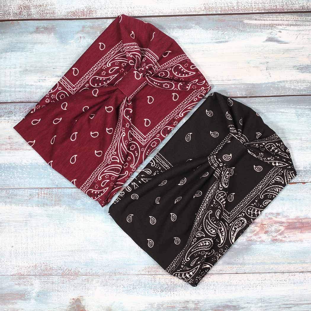 Yean Boho Wide Headbands Black Stretch Hair Bands Elastic Turbans Stylish Head Wraps for Women and Girls (Pack of 4) (Boho) Apparel & Accessories > Clothing Accessories > Bandanas & Headties Headband-1