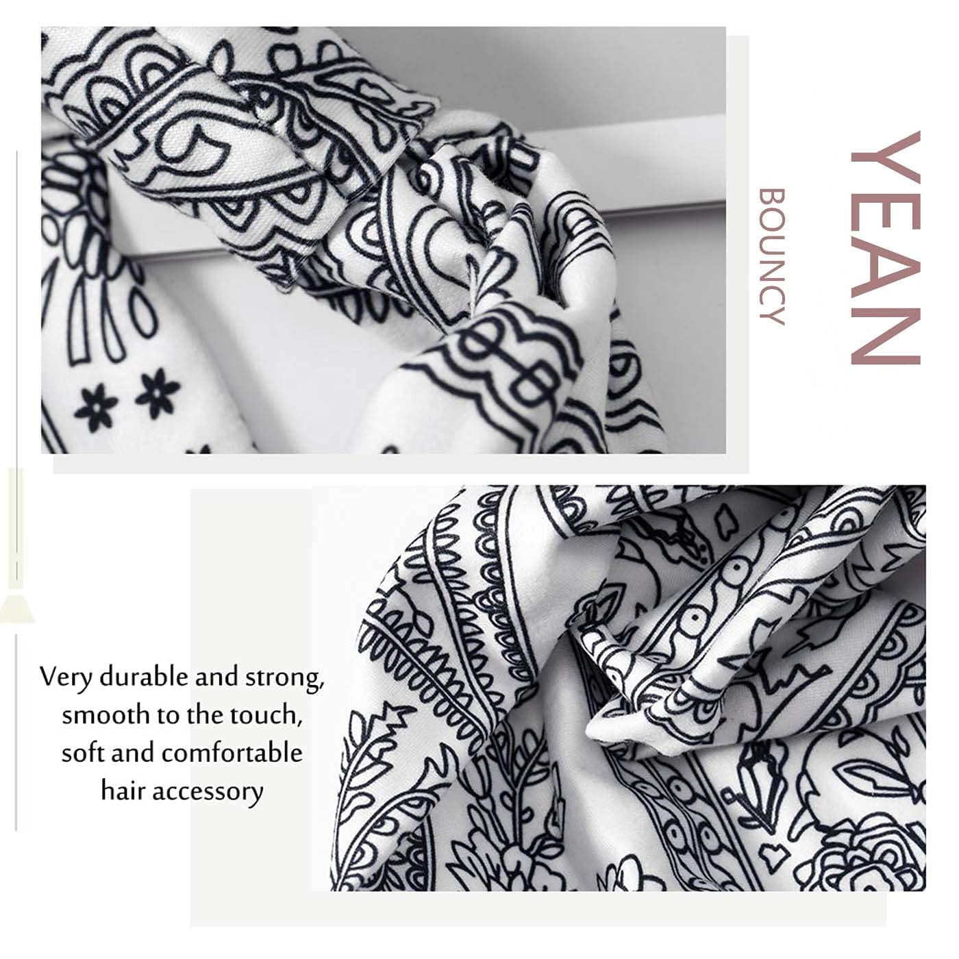 Yean Boho Wide Headbands Black Stretch Hair Bands Elastic Turbans Stylish Head Wraps for Women and Girls (Pack of 4) (Boho) Apparel & Accessories > Clothing Accessories > Bandanas & Headties Headband-1