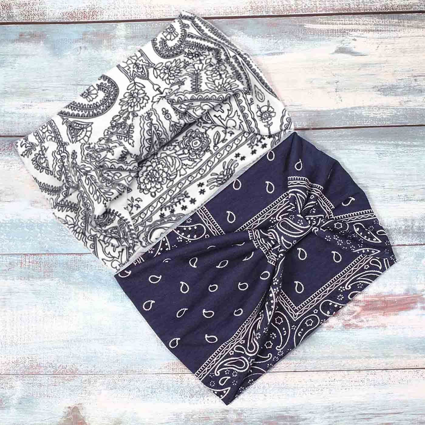 Yean Boho Wide Headbands Black Stretch Hair Bands Elastic Turbans Stylish Head Wraps for Women and Girls (Pack of 4) (Boho) Apparel & Accessories > Clothing Accessories > Bandanas & Headties Headband-1