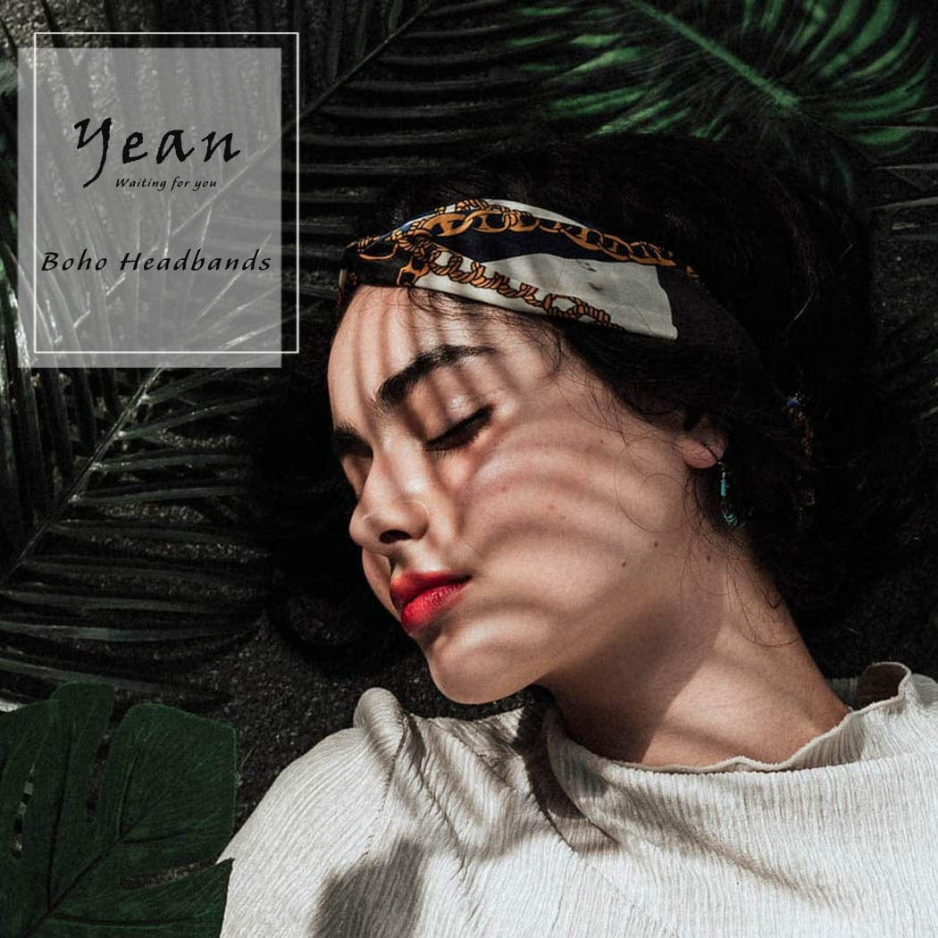 Yean Boho Wide Headbands Black Stretch Hair Bands Elastic Turbans Stylish Head Wraps for Women and Girls (Pack of 4) (Boho) Apparel & Accessories > Clothing Accessories > Bandanas & Headties Headband-1