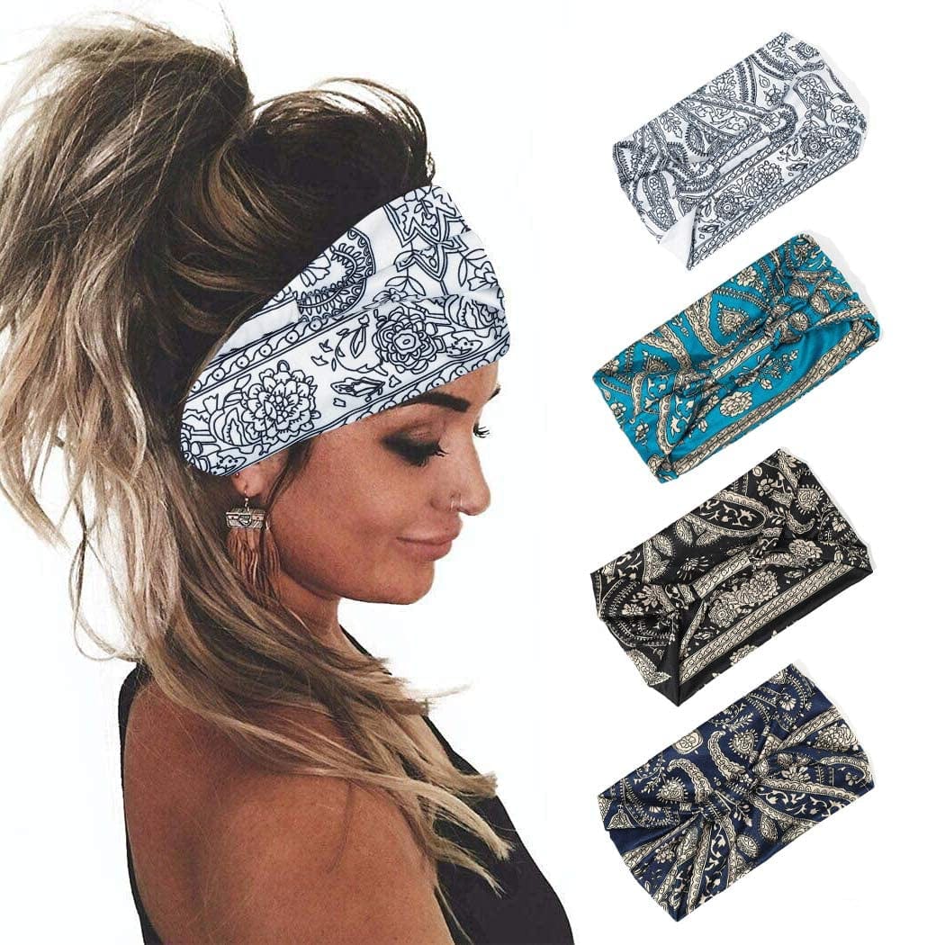 Yean Boho Wide Headbands Black Stretch Hair Bands Elastic Turbans Stylish Head Wraps for Women and Girls (Pack of 4) (Boho) Apparel & Accessories > Clothing Accessories > Bandanas & Headties Headband-1 Set 6