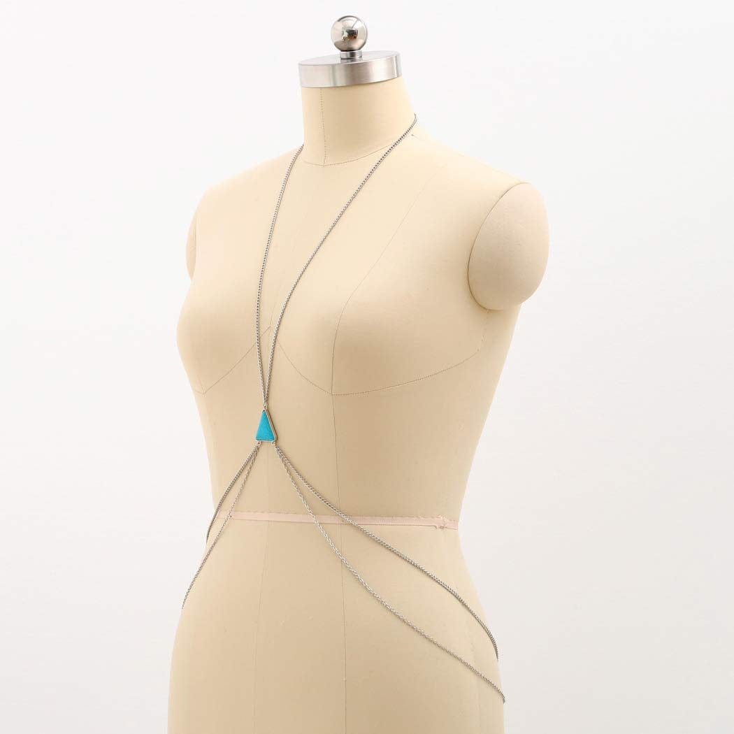 Yean Turquoise Bikini Chain Silver Harness Bra Chain Crossover Body Jewelry for Women and Girls Apparel & Accessories > Jewelry > Body Jewelry Yean
