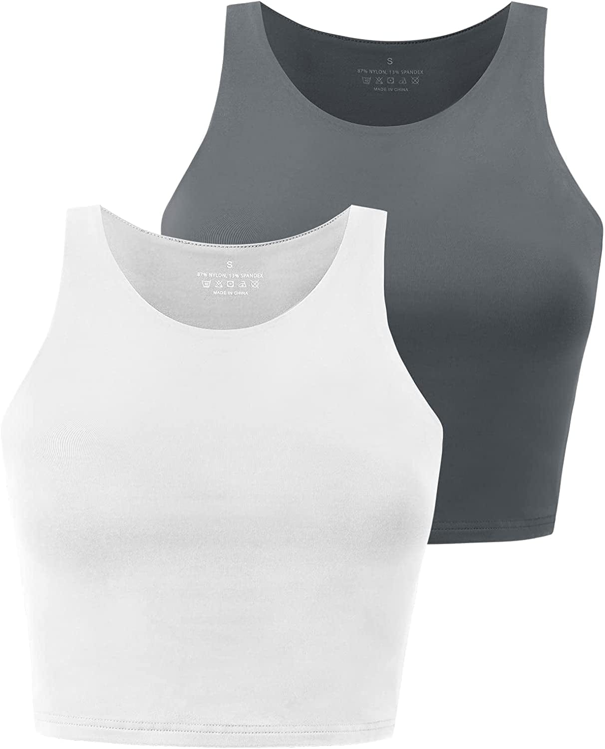 Yeawinta Workout Crop Tops for Women Cropped Racerback Halter Neck Shirts Sleeveless Yoga Tops Pack White/Grey / Large