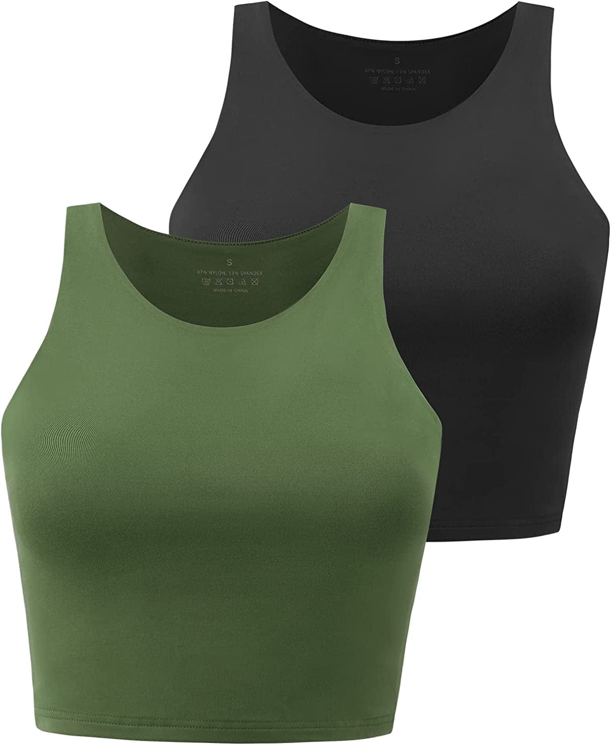 Yeawinta Workout Crop Tops for Women Cropped Racerback Halter Neck Shirts Sleeveless Yoga Tops Pack 2 Pack Black/Green / Large