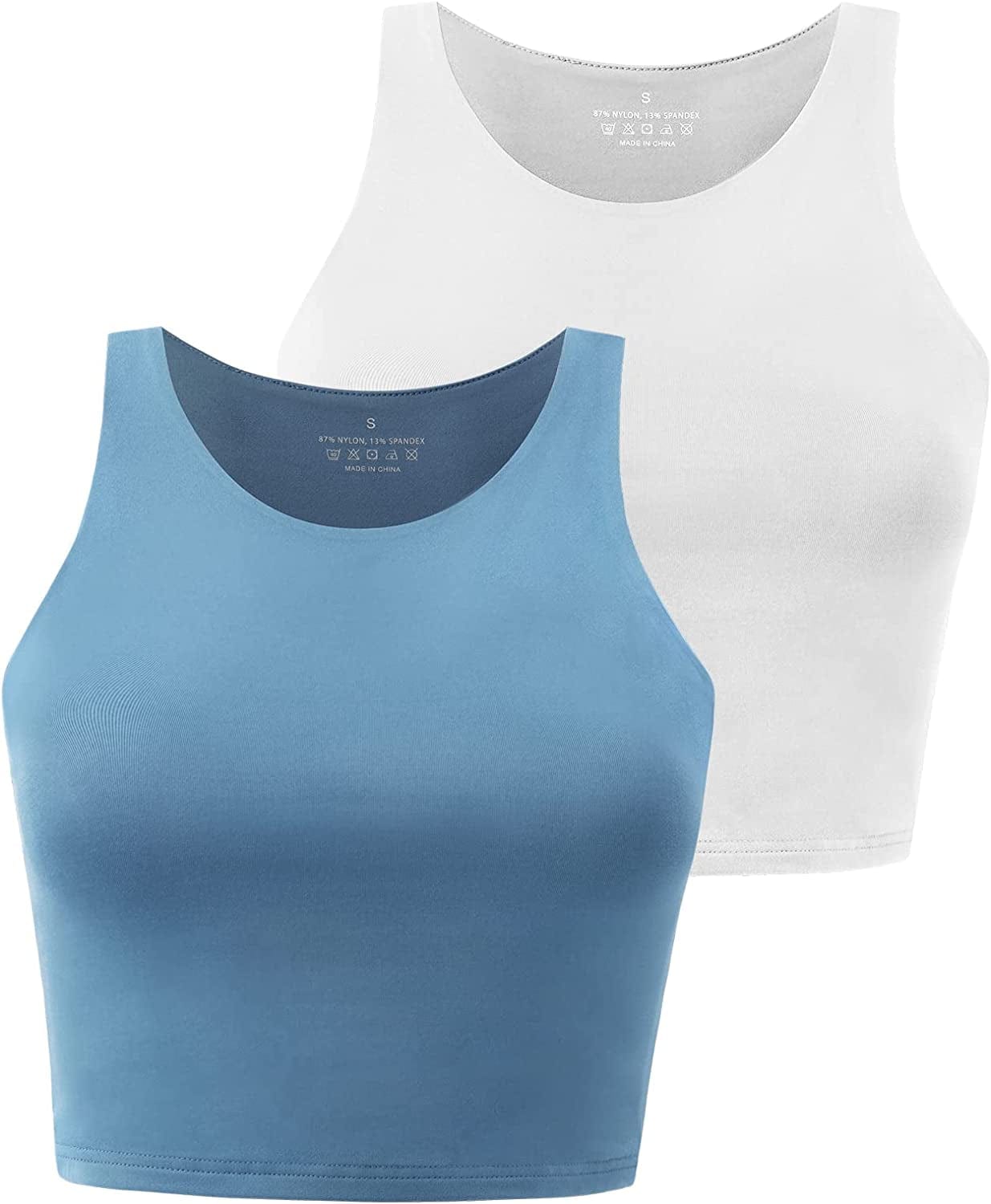 Yeawinta Workout Crop Tops for Women Cropped Racerback Halter Neck Shirts Sleeveless Yoga Tops Pack 2 Pack White/Blue / Large