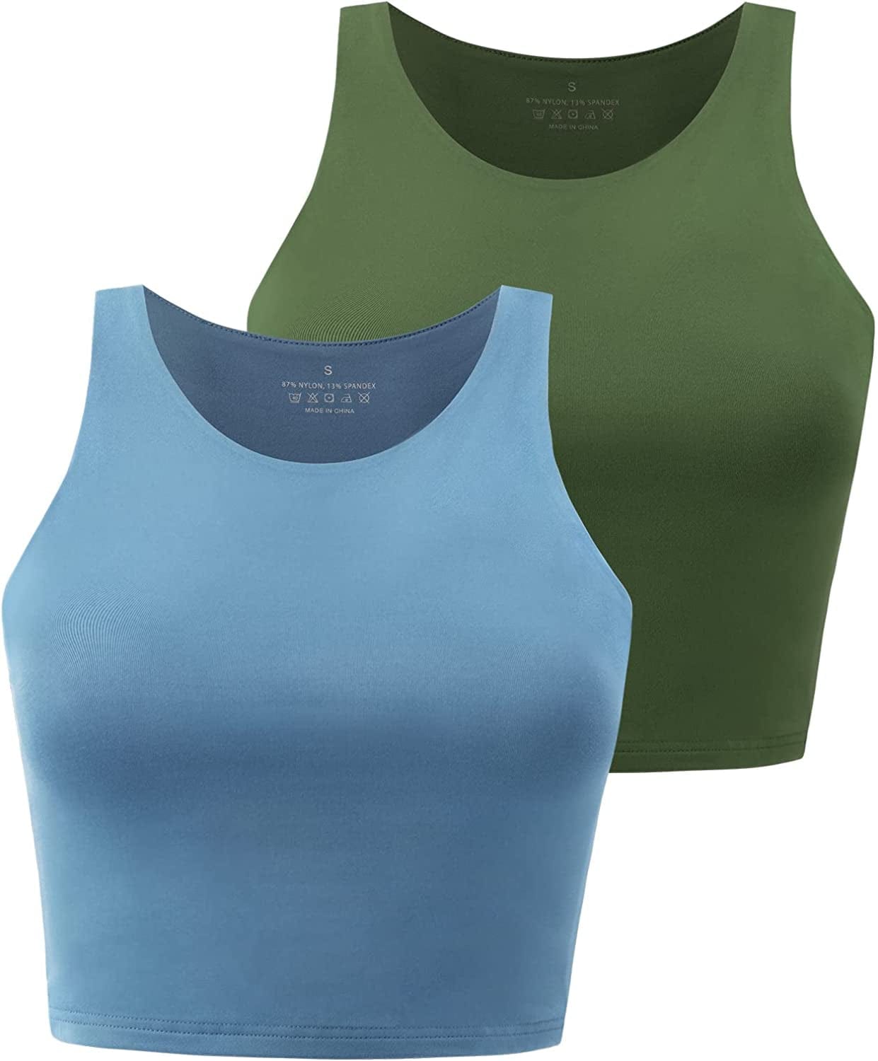 Yeawinta Workout Crop Tops for Women Cropped Racerback Halter Neck Shirts Sleeveless Yoga Tops Pack 2 Pack Blue/Green / Large
