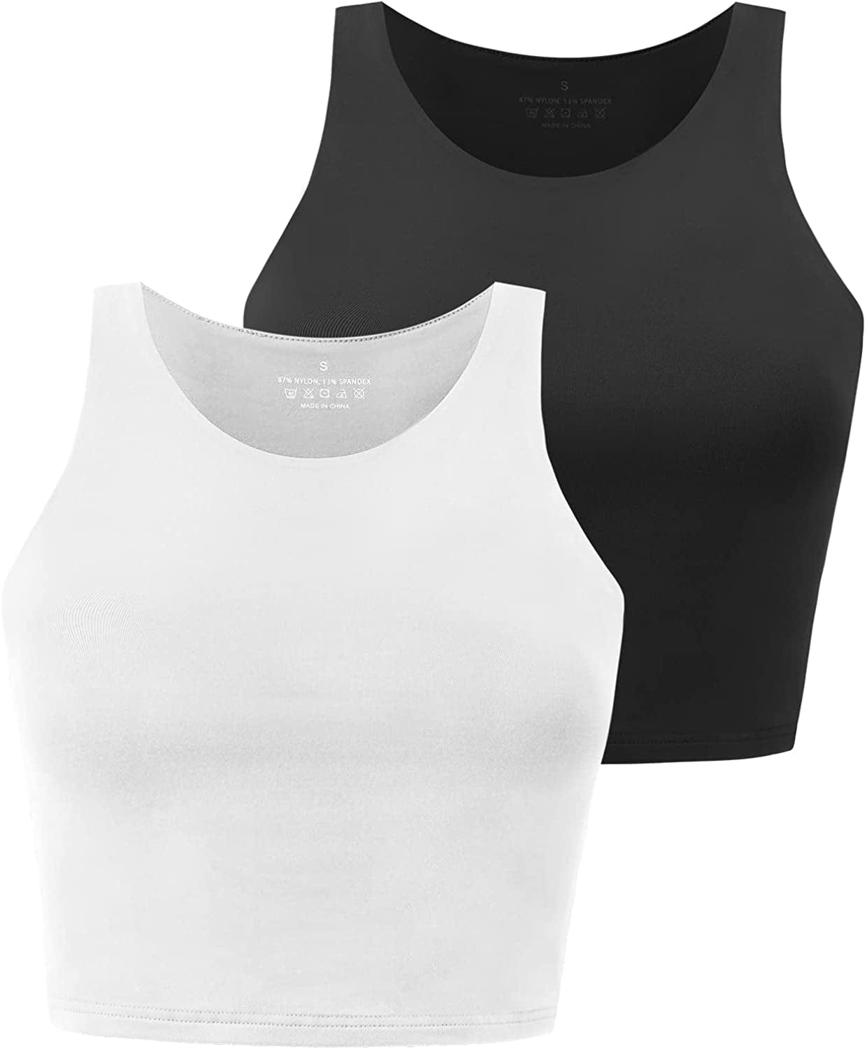 Yeawinta Workout Crop Tops for Women Cropped Racerback Halter Neck Shirts Sleeveless Yoga Tops Pack 2 Pack Black/White / Large