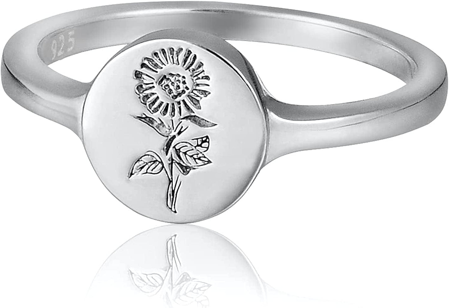 Yegieonr 18K Gold Plated Sterling Silver Rings for Women, Handmade Engraved Sunflower Flower Signet Rings Minimalistic Statement Ring, Delicate Jewelry Gift for Women/Girls White- Gold / 10