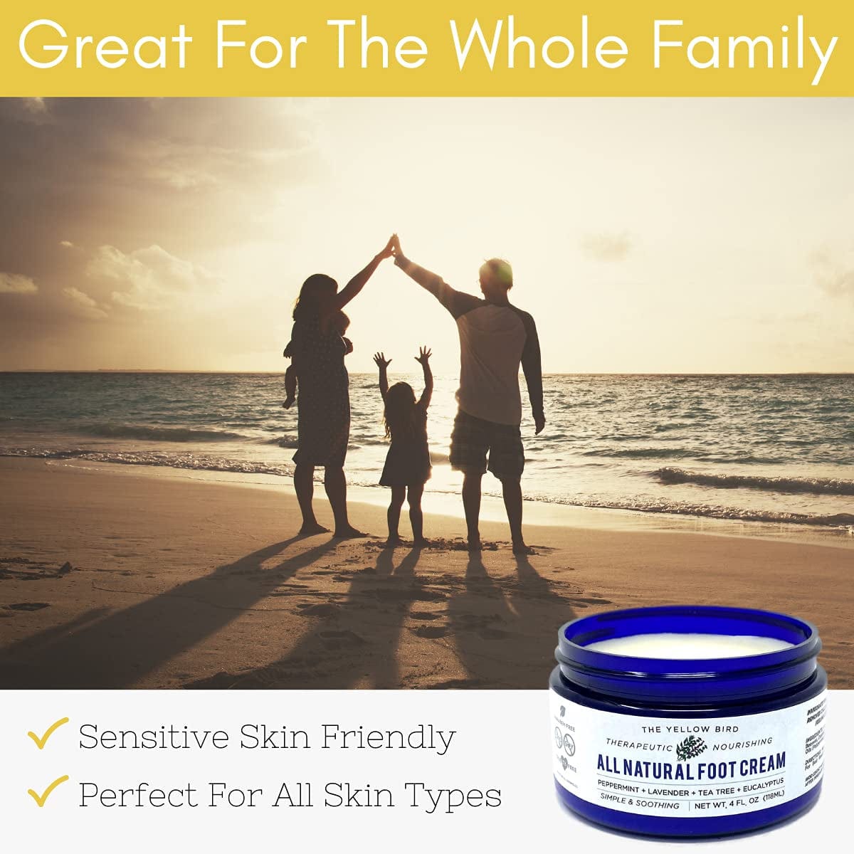 Yellow Bird Natural Foot Cream - Dry Feet Balm , Cracked Heel Moisturizer, Organic Athletes Foot Repair Salve with Tea Tree Oil & Peppermint. Moisturizing Callus Care, Toenail Treatment Creme Health & Beauty > Personal Care > Foot Care The Yellow Bird