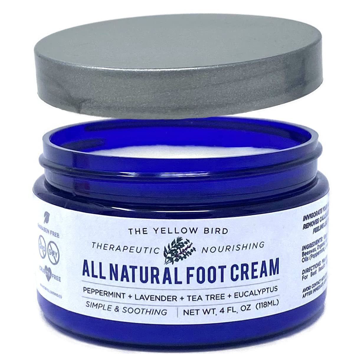 Yellow Bird Natural Foot Cream - Dry Feet Balm , Cracked Heel Moisturizer, Organic Athletes Foot Repair Salve with Tea Tree Oil & Peppermint. Moisturizing Callus Care, Toenail Treatment Creme Health & Beauty > Personal Care > Foot Care The Yellow Bird 4 Fl Oz (Pack of 1)