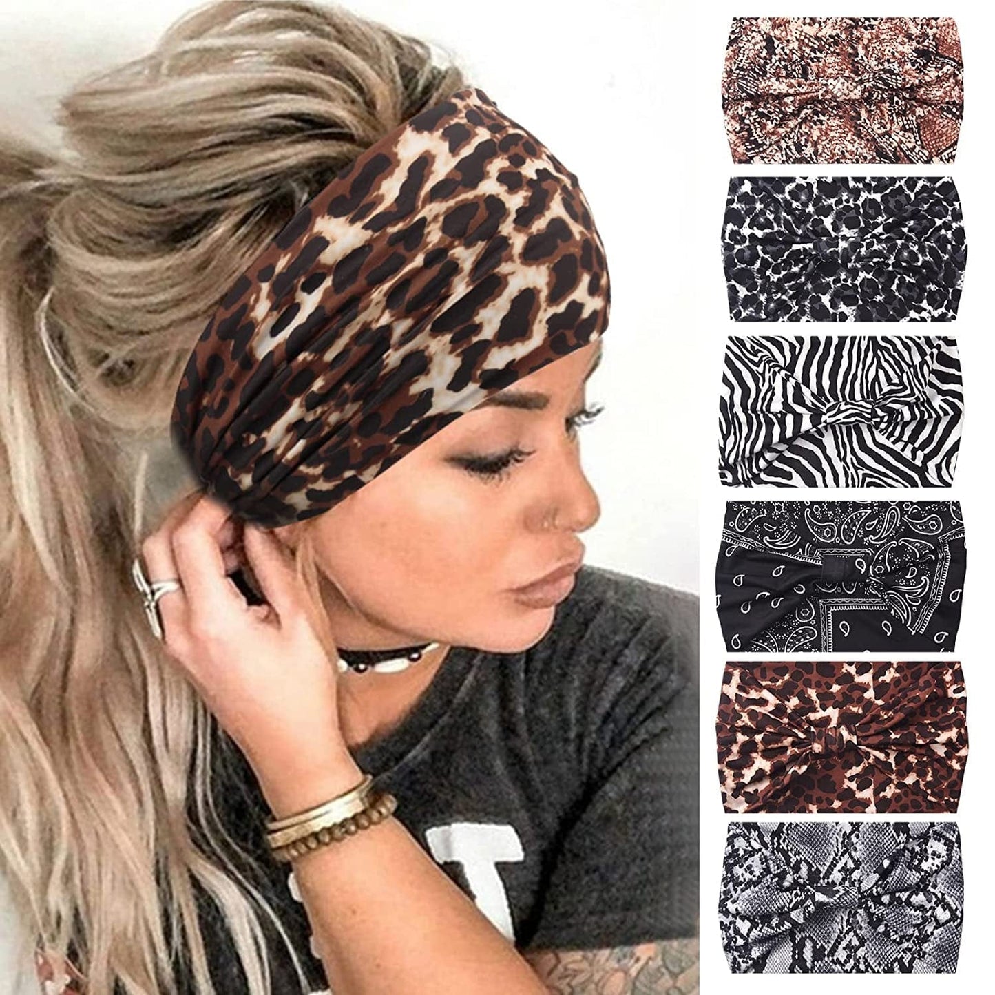 Yeshan Wide Bandana Headbands for Women Boho Bandeau Headbands Knot Hair Scarf Bands Stretch Floral Printed Non Slip Headbands Elastic Turban Head Wraps Thick African Headbands,Pack of 6 Apparel & Accessories > Clothing Accessories > Bandanas & Headties Yeshan No6(Leopard colors 6 pcs)