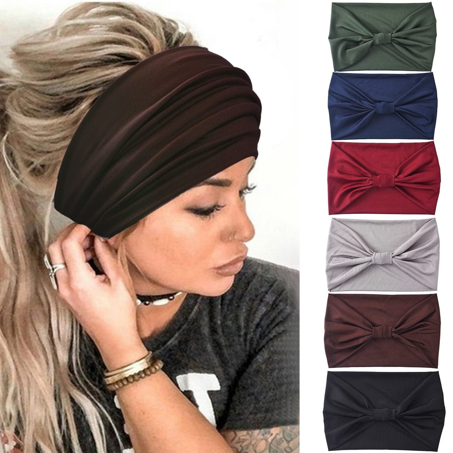 Yeshan Wide Bandana Headbands for Women Boho Bandeau Headbands Knot Hair Scarf Bands Stretch Floral Printed Non Slip Headbands Elastic Turban Head Wraps Thick African Headbands,Pack of 6 Apparel & Accessories > Clothing Accessories > Bandanas & Headties Yeshan No4(dark colors 6 pcs)