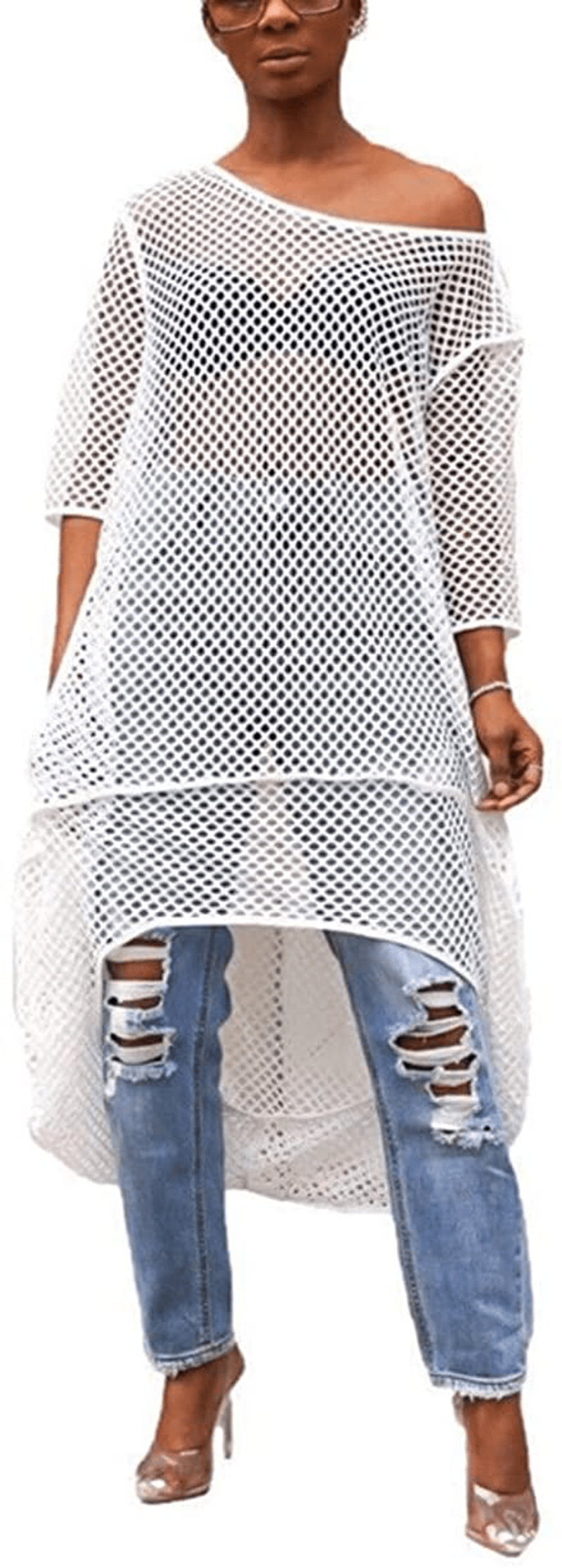 Yeshire Womens Short Sleeve Cover up Crochet Lace Midi Bikini Swimsuit Dress Apparel & Accessories > Clothing > Swimwear Kylie Max