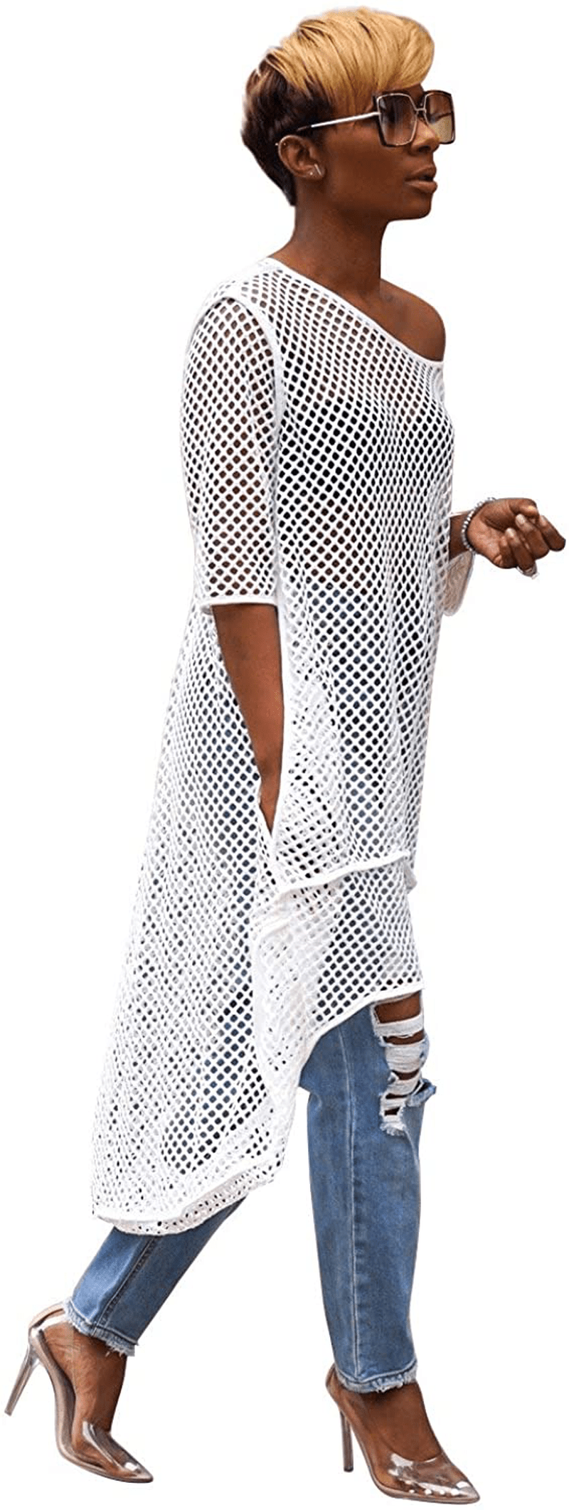Yeshire Womens Short Sleeve Cover up Crochet Lace Midi Bikini Swimsuit Dress Apparel & Accessories > Clothing > Swimwear Kylie Max