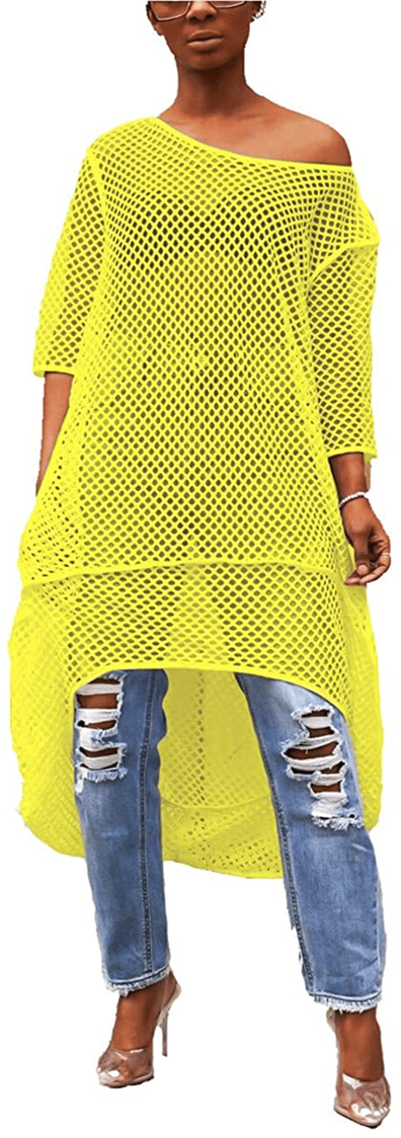 Yeshire Womens Short Sleeve Cover up Crochet Lace Midi Bikini Swimsuit Dress Apparel & Accessories > Clothing > Swimwear Kylie Max