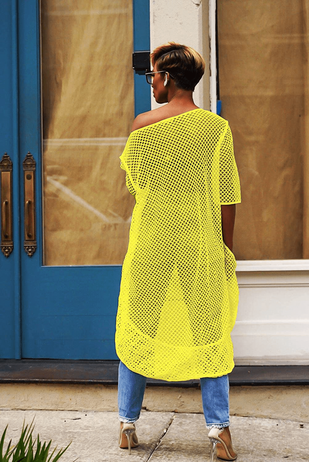 Yeshire Womens Short Sleeve Cover up Crochet Lace Midi Bikini Swimsuit Dress Apparel & Accessories > Clothing > Swimwear Kylie Max