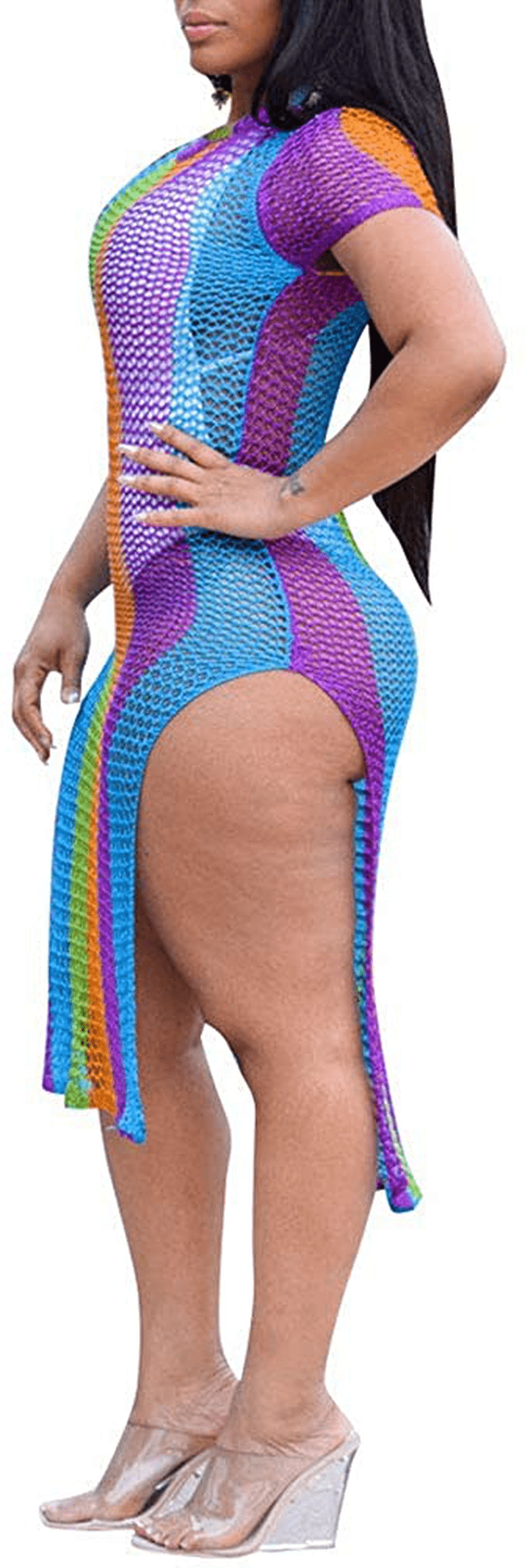 Yeshire Womens Short Sleeve Cover up Crochet Lace Midi Bikini Swimsuit Dress Apparel & Accessories > Clothing > Swimwear Kylie Max