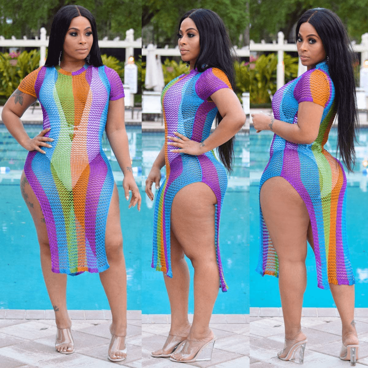 Yeshire Womens Short Sleeve Cover up Crochet Lace Midi Bikini Swimsuit Dress Apparel & Accessories > Clothing > Swimwear Kylie Max