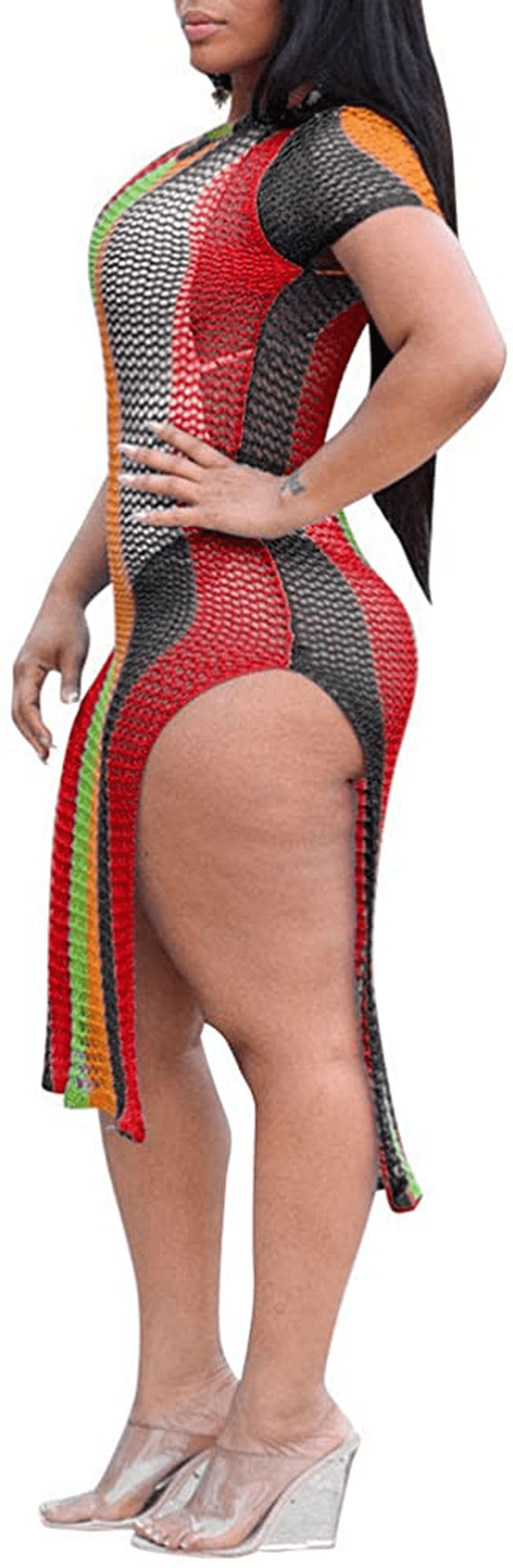 Yeshire Womens Short Sleeve Cover up Crochet Lace Midi Bikini Swimsuit Dress Apparel & Accessories > Clothing > Swimwear Kylie Max