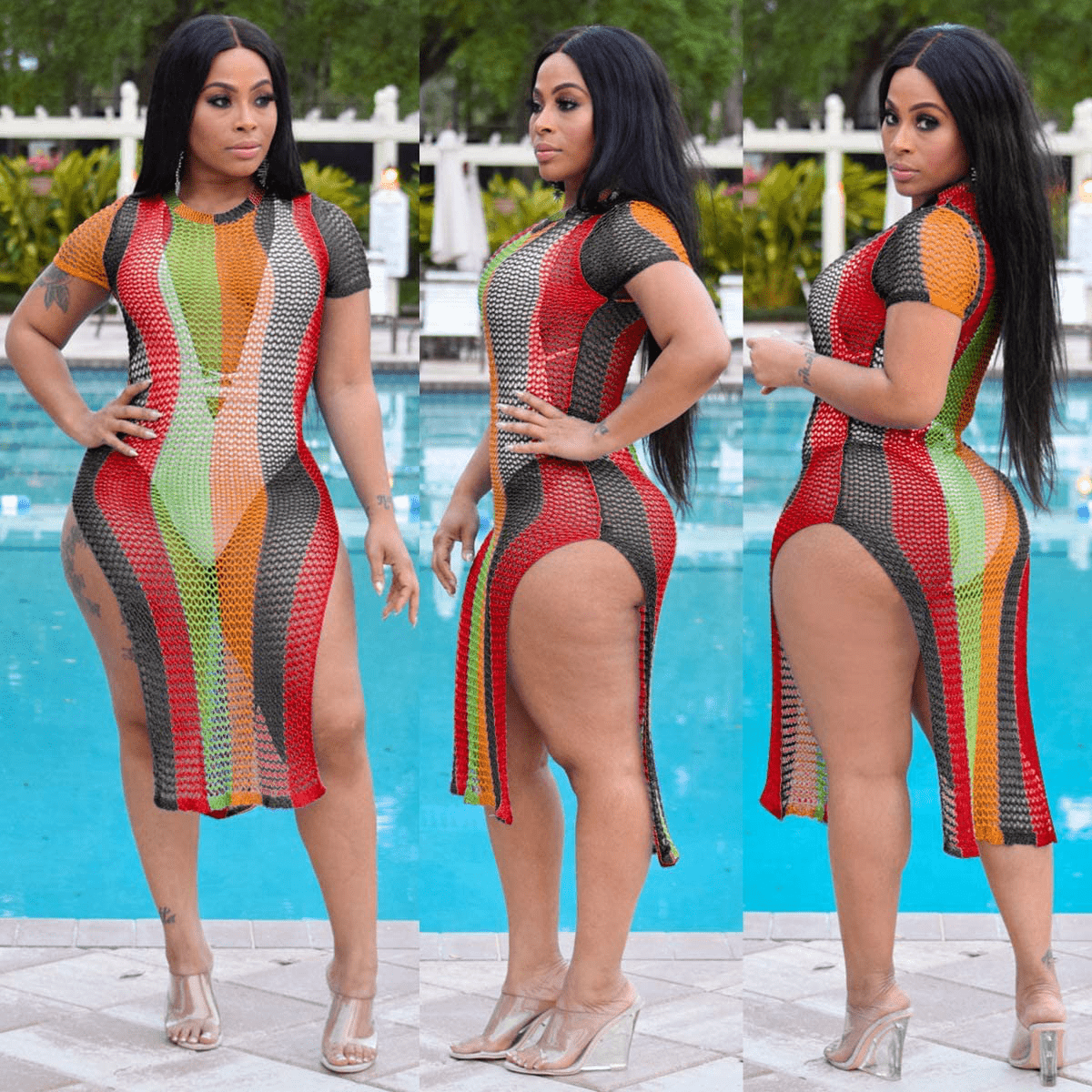 Yeshire Womens Short Sleeve Cover up Crochet Lace Midi Bikini Swimsuit Dress Apparel & Accessories > Clothing > Swimwear Kylie Max