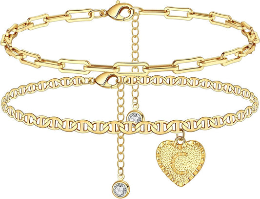 Yesteel Initial Ankle Bracelets for Women, Heart Anklet with Initials Letter Charm Anklets for Women, Cute 14K Gold Plated A-Z Foot Jewelry Anklets for Teens Girls Apparel & Accessories > Jewelry > Anklets YESTEEL C