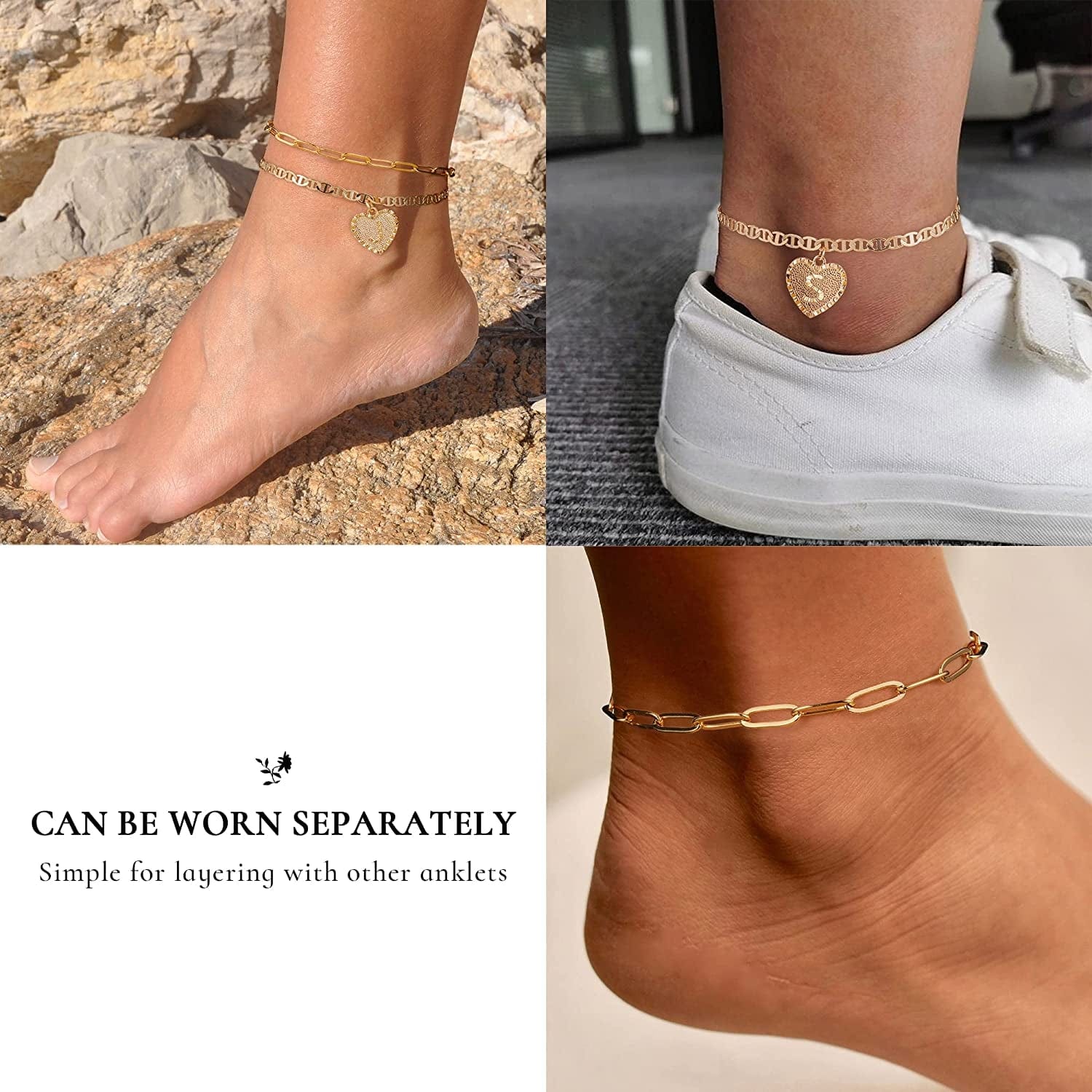 Yesteel Initial Ankle Bracelets for Women, Heart Anklet with Initials Letter Charm Anklets for Women, Cute 14K Gold Plated A-Z Foot Jewelry Anklets for Teens Girls Apparel & Accessories > Jewelry > Anklets YESTEEL