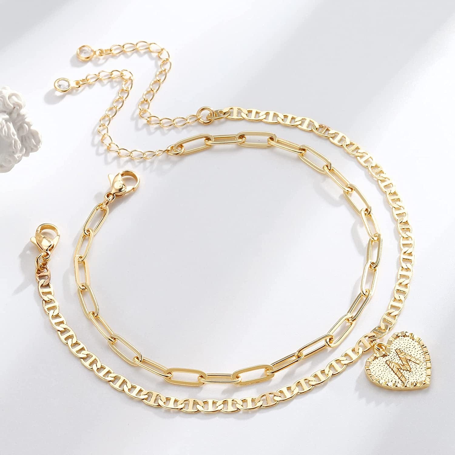 Yesteel Initial Ankle Bracelets for Women, Heart Anklet with Initials Letter Charm Anklets for Women, Cute 14K Gold Plated A-Z Foot Jewelry Anklets for Teens Girls Apparel & Accessories > Jewelry > Anklets YESTEEL