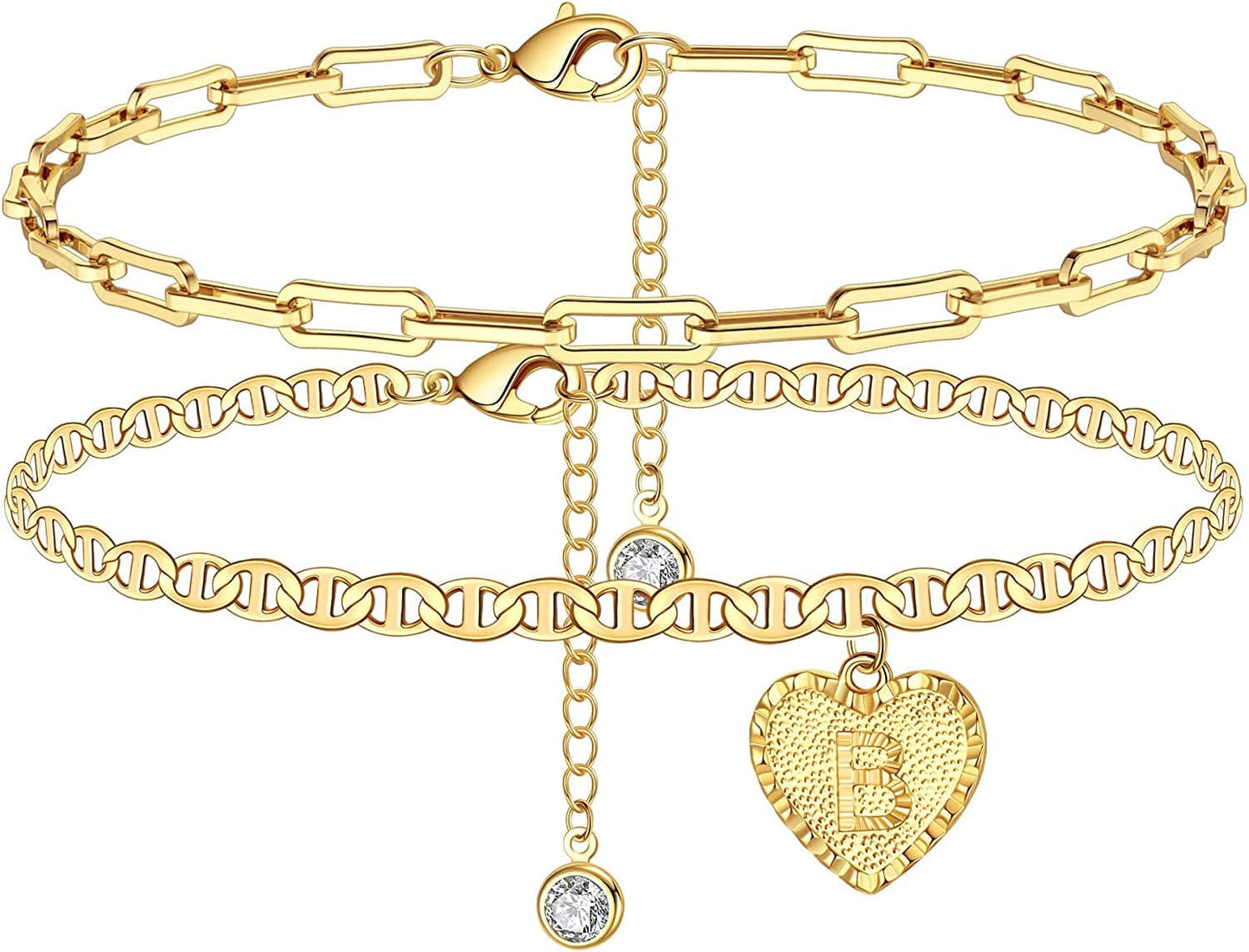 Yesteel Initial Ankle Bracelets for Women, Heart Anklet with Initials Letter Charm Anklets for Women, Cute 14K Gold Plated A-Z Foot Jewelry Anklets for Teens Girls Apparel & Accessories > Jewelry > Anklets YESTEEL B