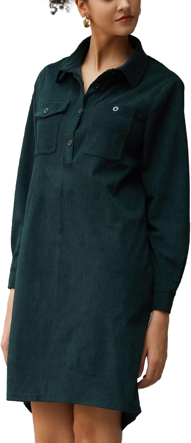 YEXPINE Women'S Tunic Dress Long Sleeve Casual Button down Corduroy Shirt Dress with Pockets