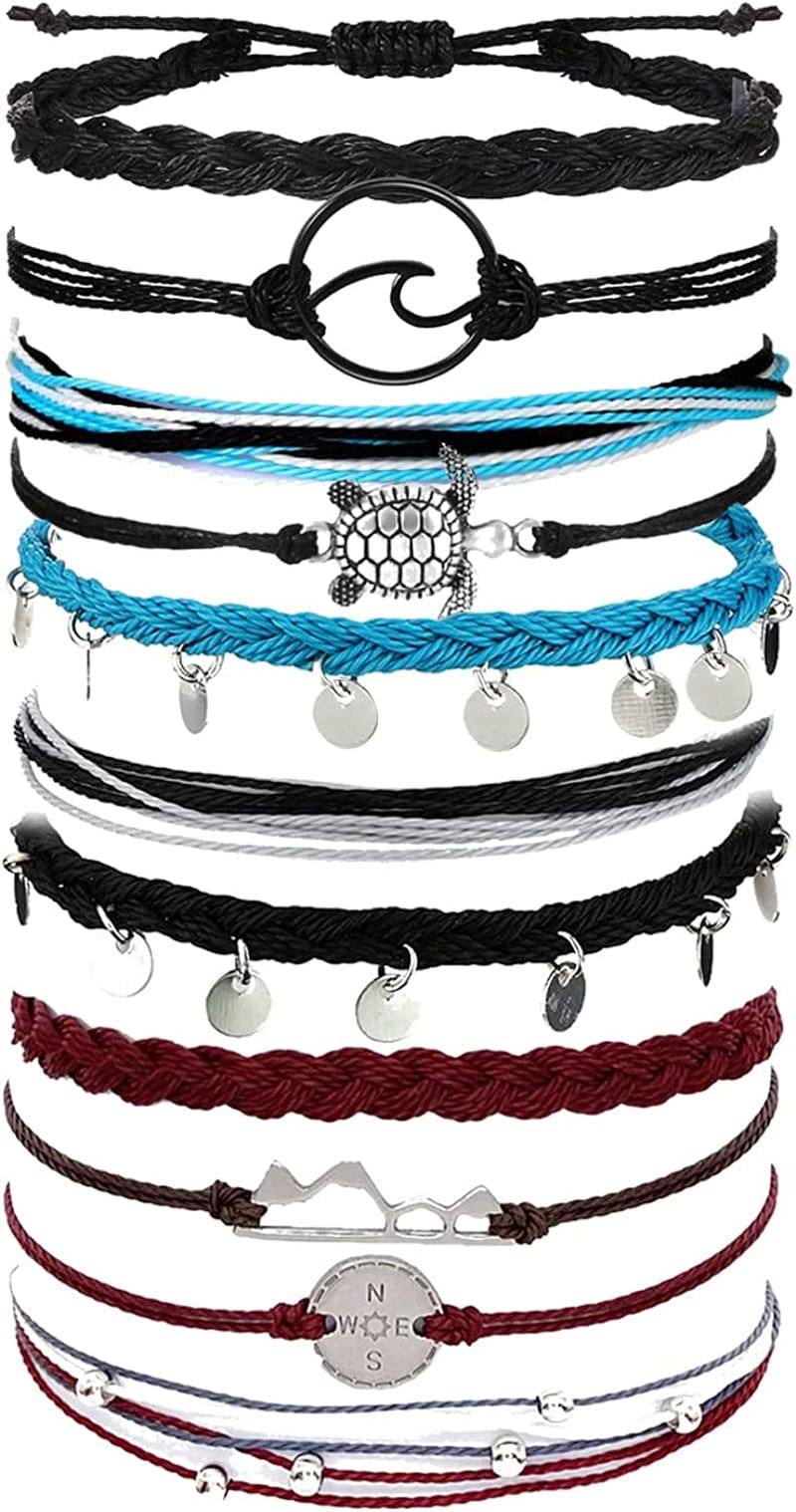 Yfstyle 12Pcs Summer Beach Surfer Wave Bracelets Adjustable Handmade Waterproof Braided String Beaded Anklets Starfish Turtle Infinity Ankle Bracelet for Women Girls Boho Jewelry for Summer-B Apparel & Accessories > Jewelry > Anklets yfstyle ocean2