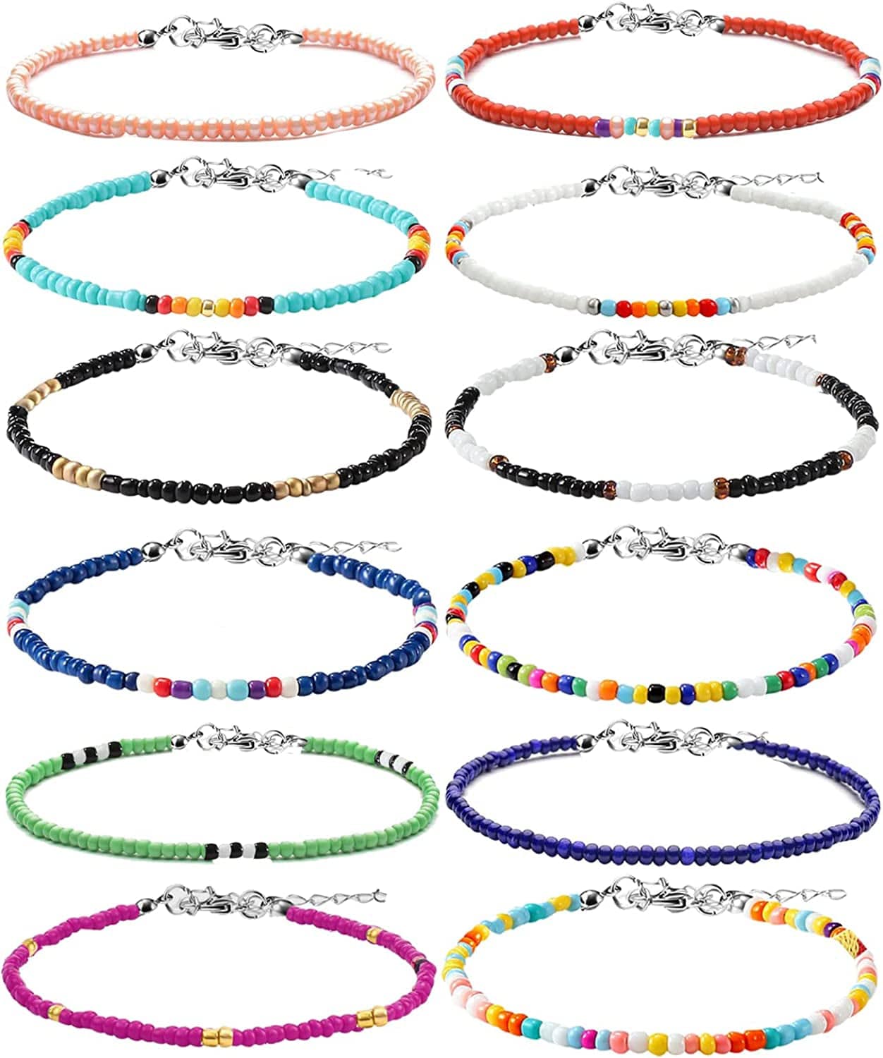 Yfstyle 12Pcs Summer Beach Surfer Wave Bracelets Adjustable Handmade Waterproof Braided String Beaded Anklets Starfish Turtle Infinity Ankle Bracelet for Women Girls Boho Jewelry for Summer-B Apparel & Accessories > Jewelry > Anklets yfstyle chain