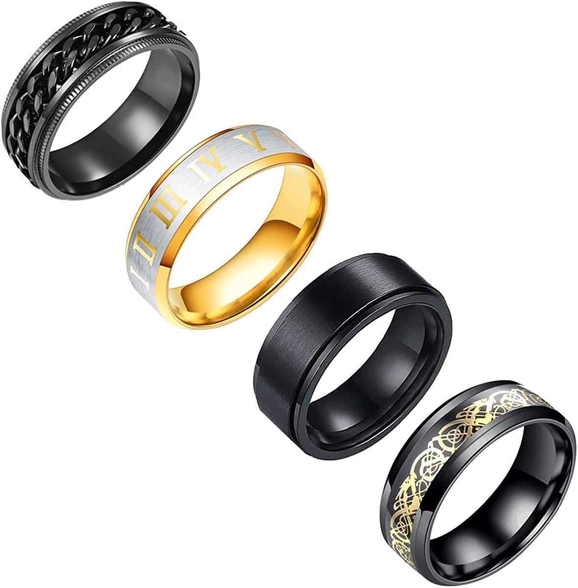 Yfstyle 4PCS Plain Band Rings for Men Stainless Steel Rings for Men Wedding Ring Cool Spinner Rings for Men Black Stainless Steel Ring Set Anxiety Ring Fidget Size 6-12 yellow / 6