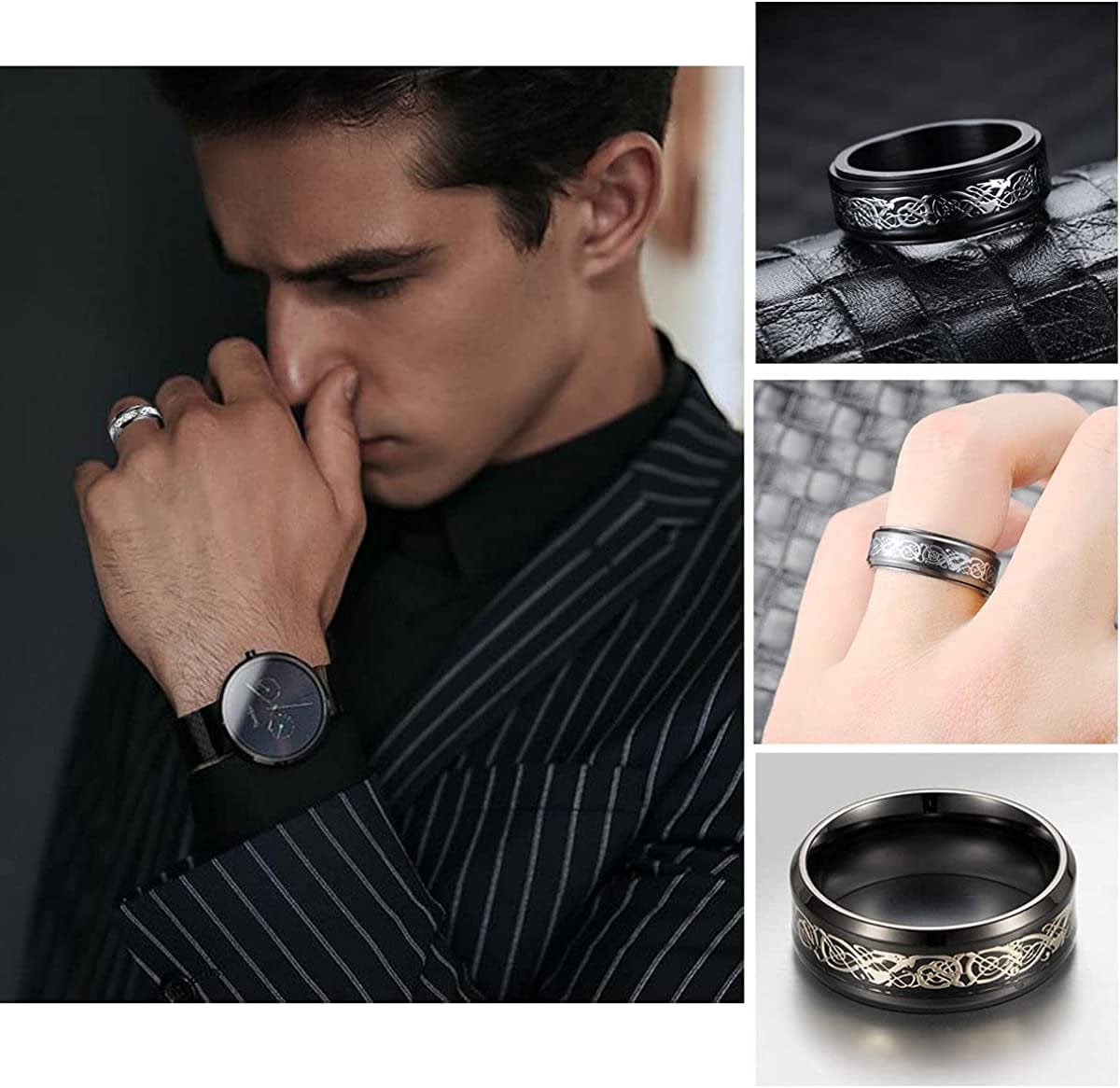 Yfstyle 4PCS Plain Band Rings for Men Stainless Steel Rings for Men Wedding Ring Cool Spinner Rings for Men Black Stainless Steel Ring Set Anxiety Ring Fidget Size 6-12