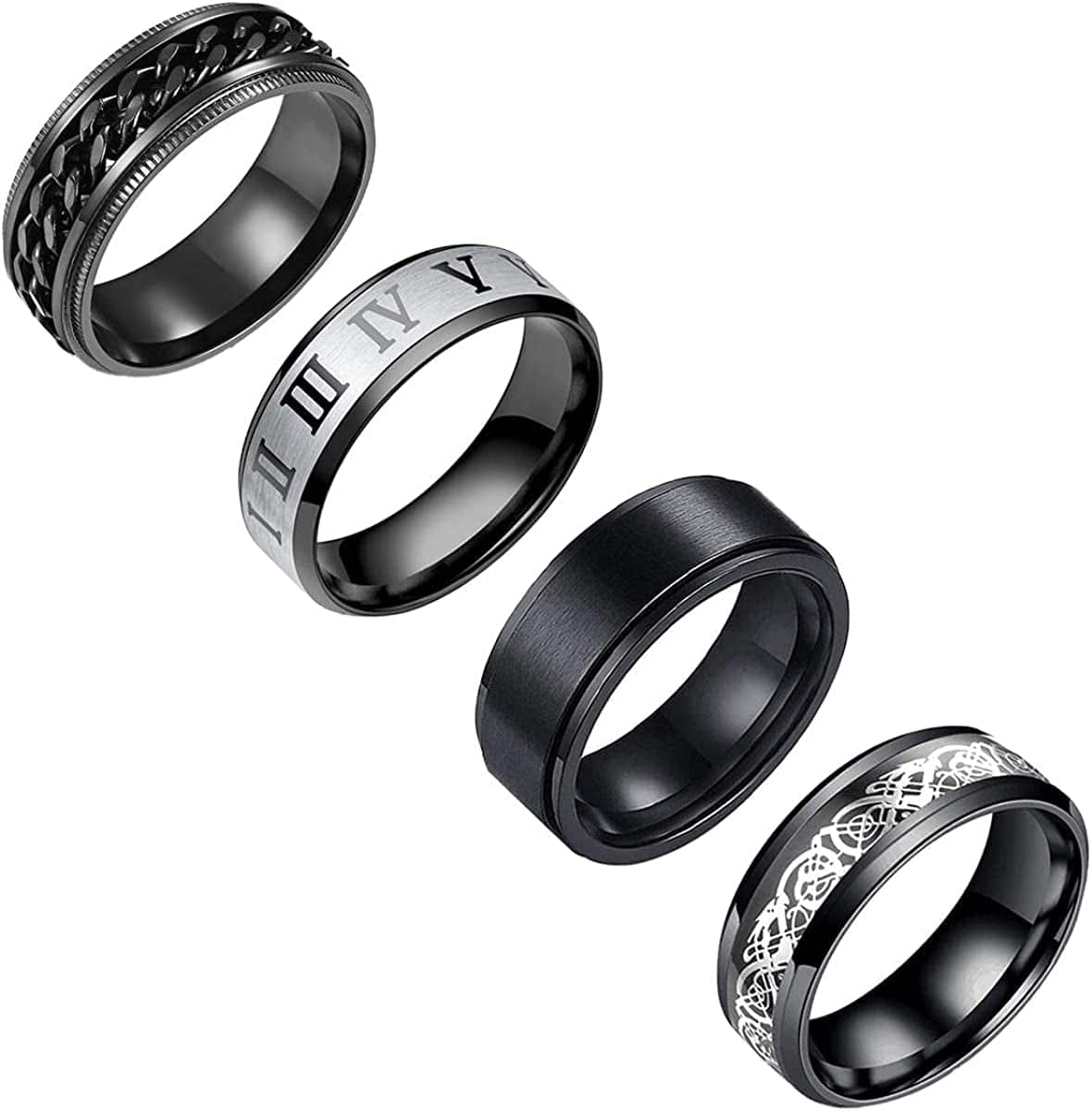 Yfstyle 4PCS Plain Band Rings for Men Stainless Steel Rings for Men Wedding Ring Cool Spinner Rings for Men Black Stainless Steel Ring Set Anxiety Ring Fidget Size 6-12 black set / 6