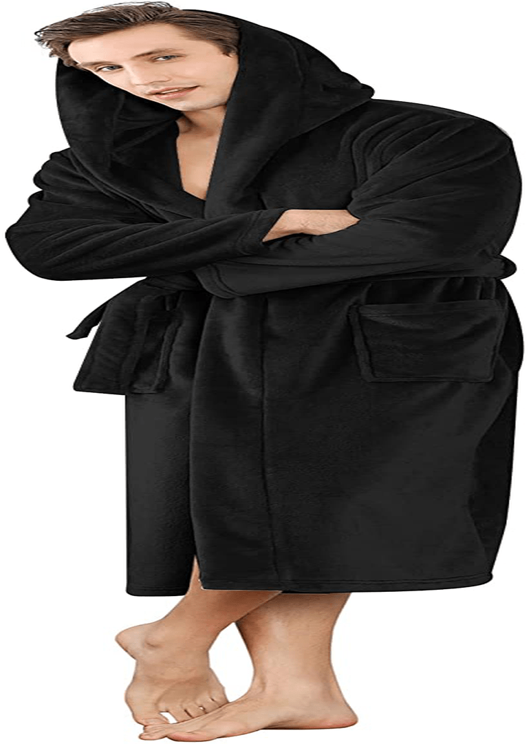 YIMANIE Mens Flannel Robe Hooded Plush Shawl Long Bathrobe Sleepwear Apparel & Accessories > Clothing > Sleepwear & Loungewear > Robes Kylie Max
